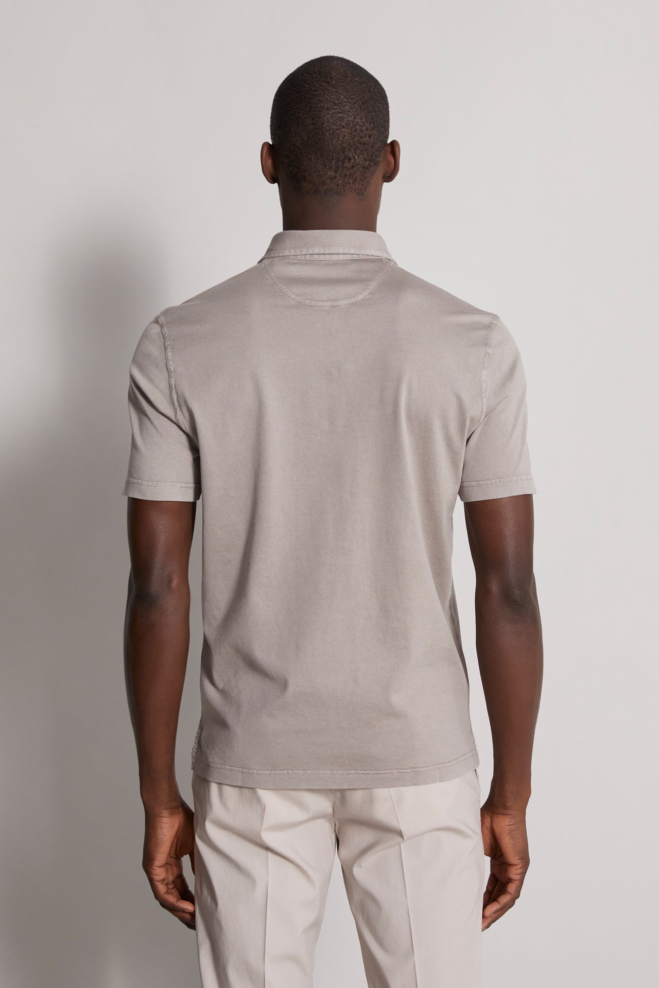 short sleeves polo t-shirt light grey - back view