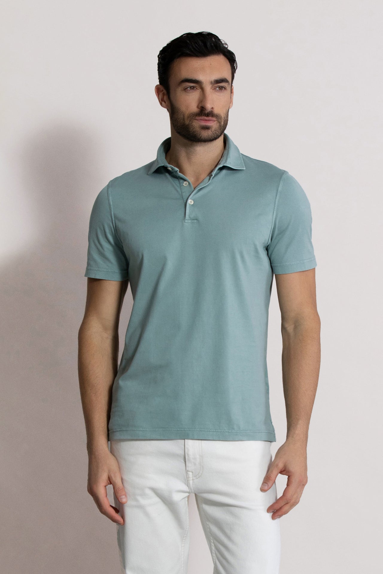short sleeves polo t-shirt mint blue - front view