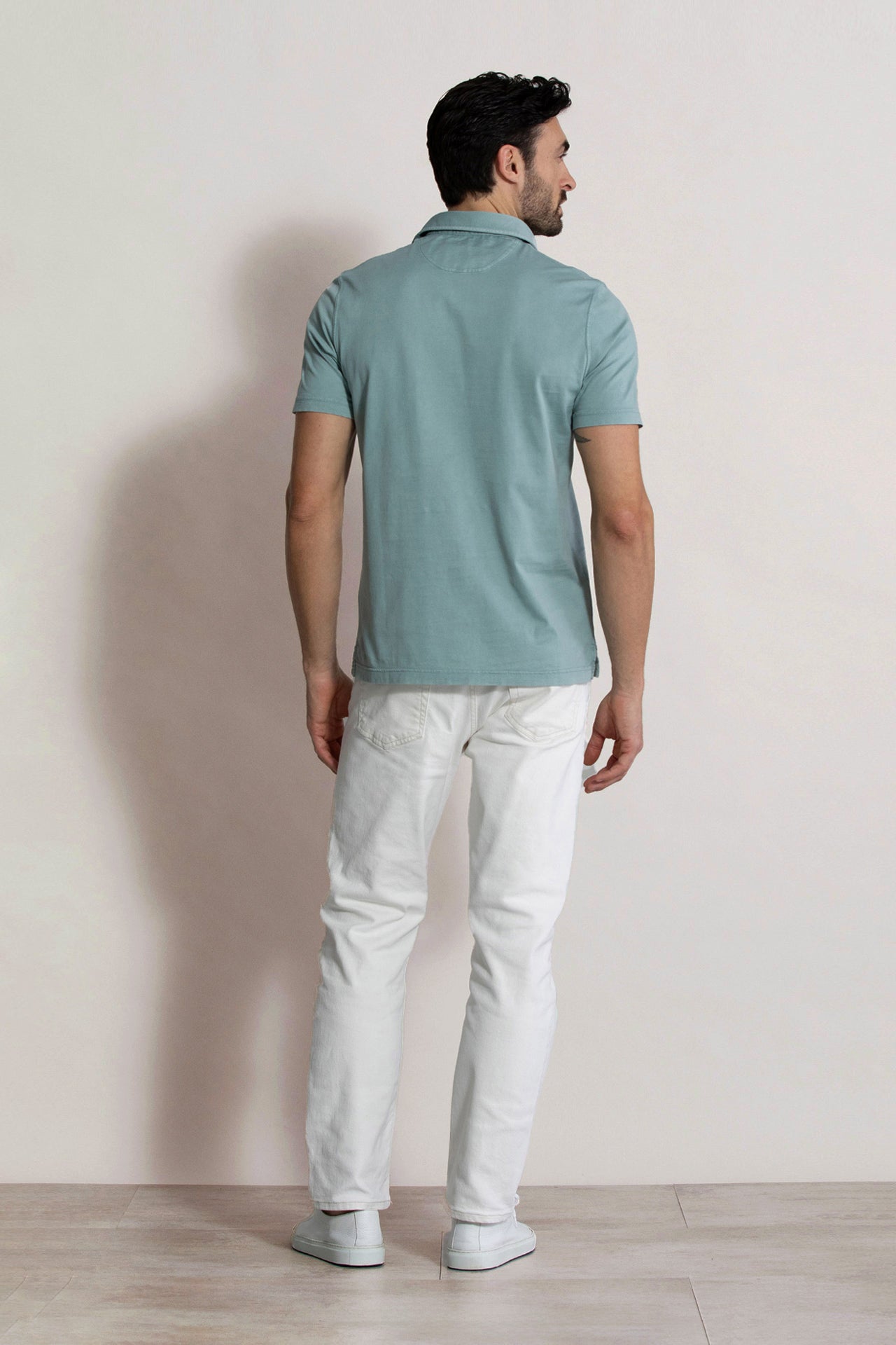 short sleeves polo t-shirt mint blue - back view