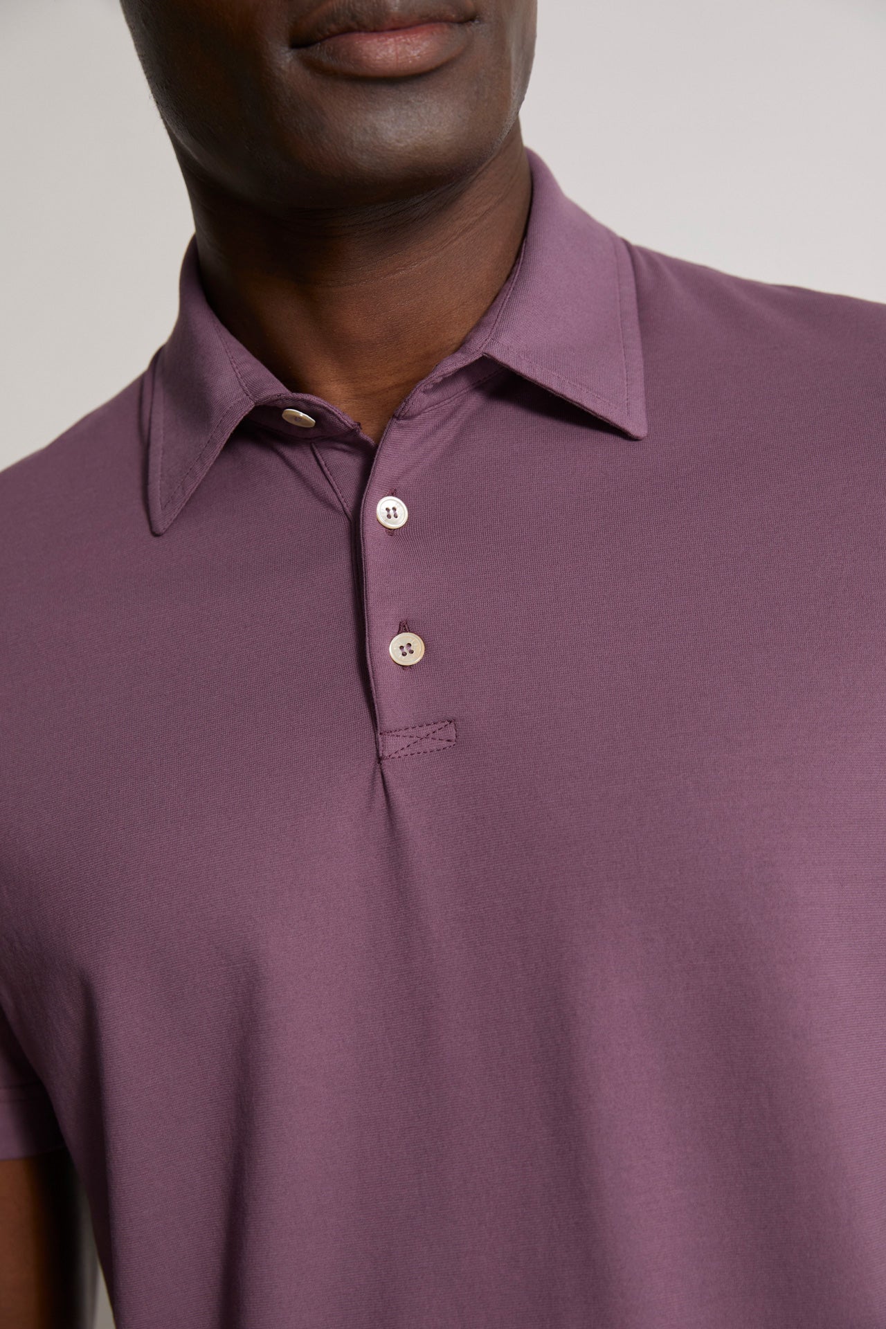 men's iconic cotton polo jersey in violet indigo - neck detail 