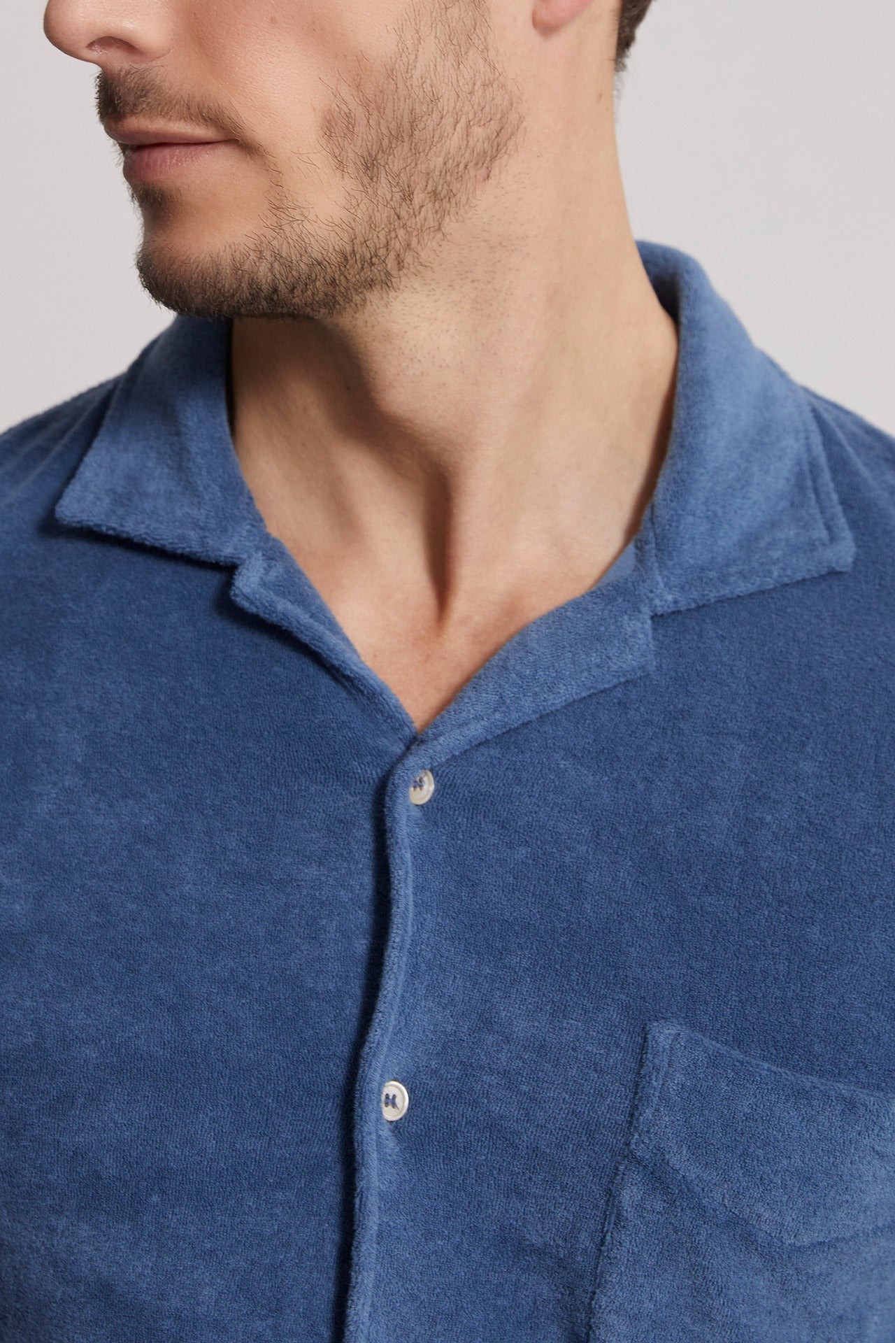 men's blue summer shirt  - collar detail 