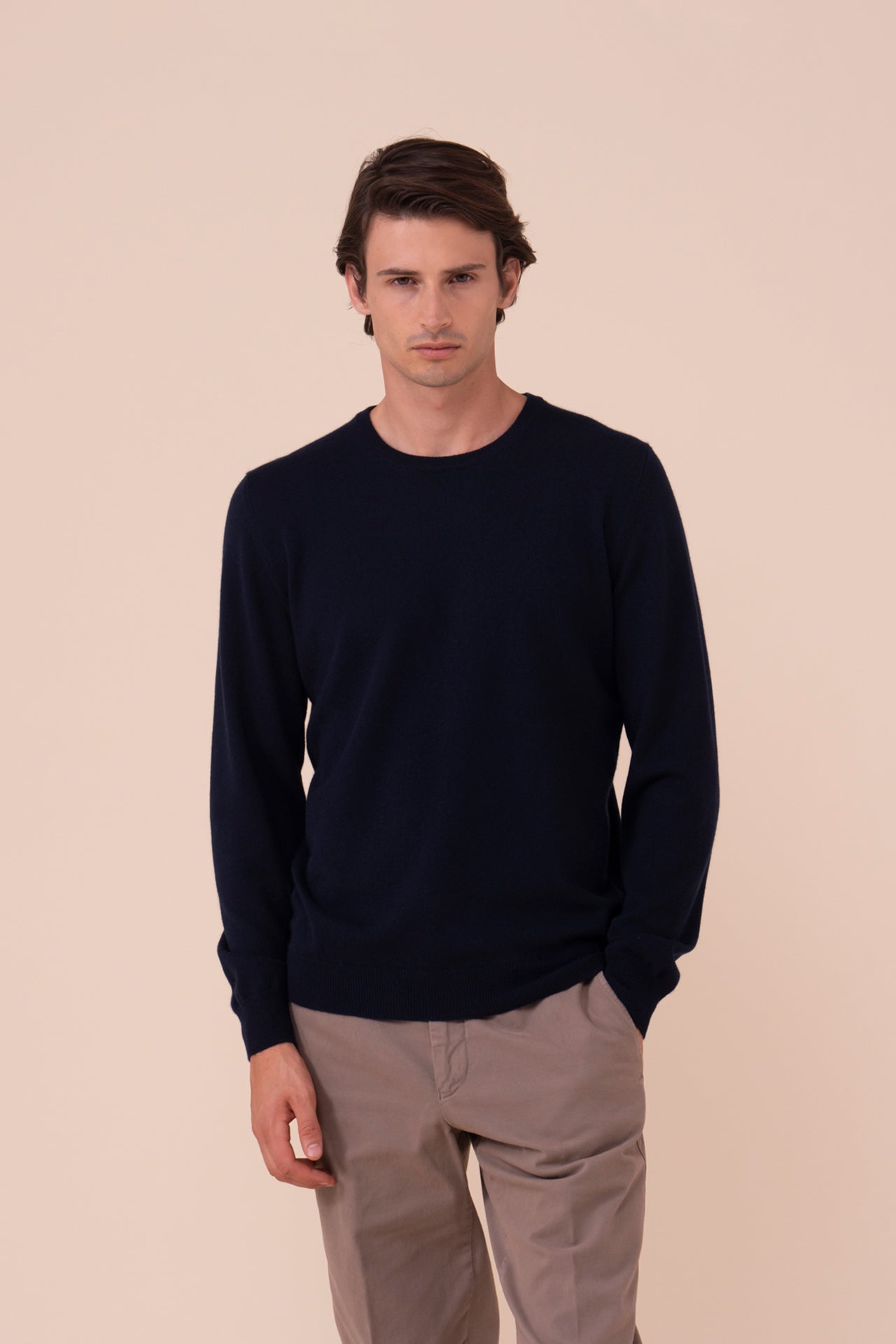Argentina Slim Cashmere Crewneck in iconic colors - MIDNIGHTBLUE