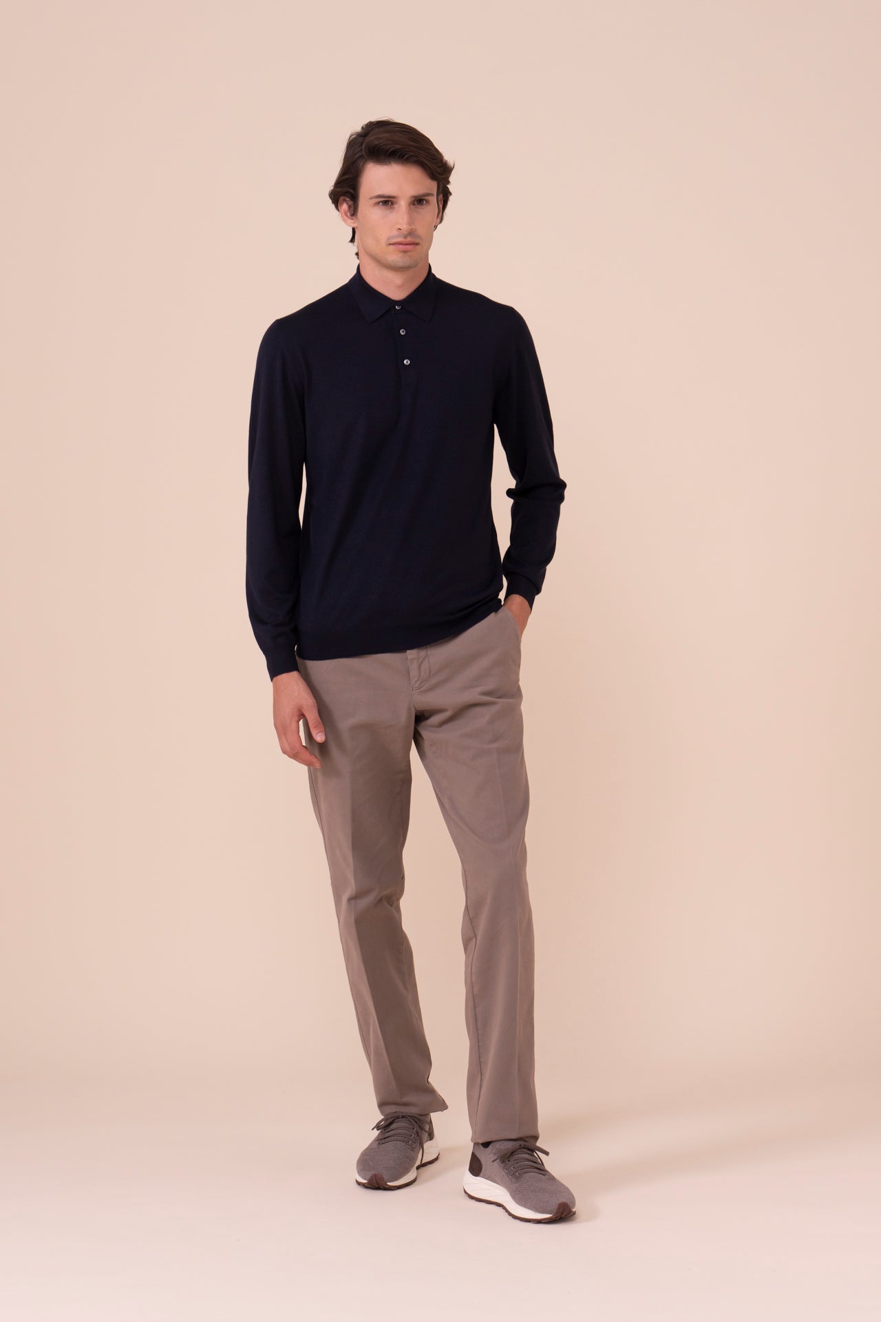 Sportman Superfine Wool Knit Polo in iconic colors - MIDNIGHTBLUE
