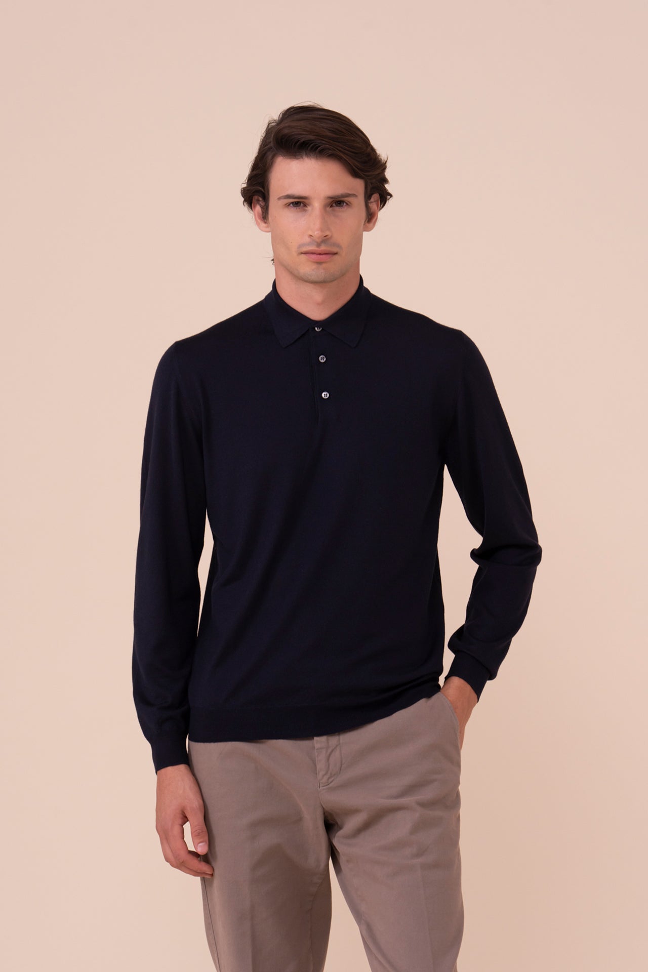 Sportman Superfine Wool Knit Polo in iconic colors - MIDNIGHTBLUE