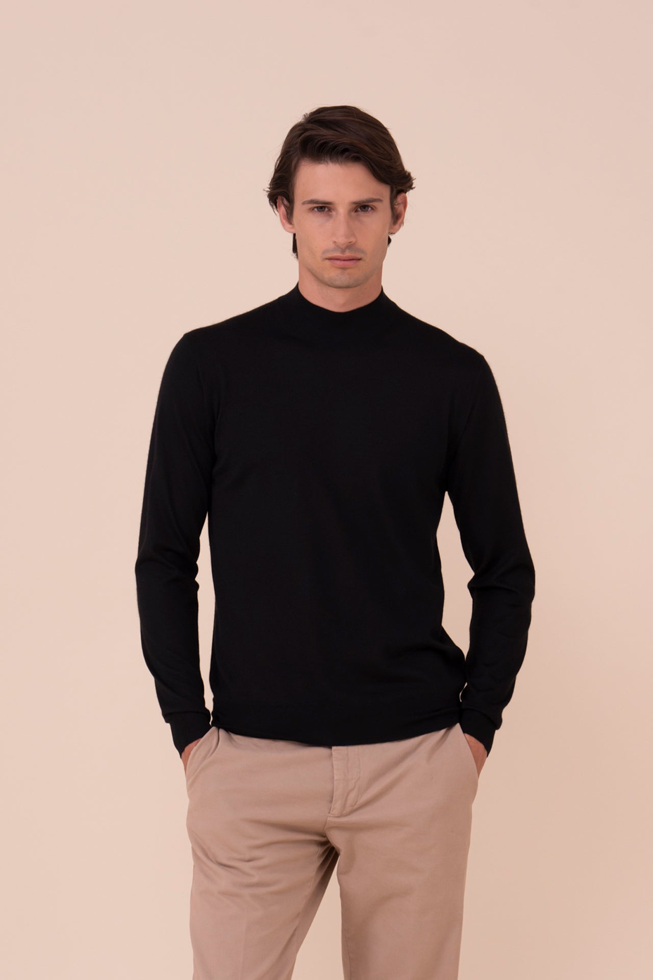 Derby Special Cashmere Silk Mock Neck in iconic colors - BLACK