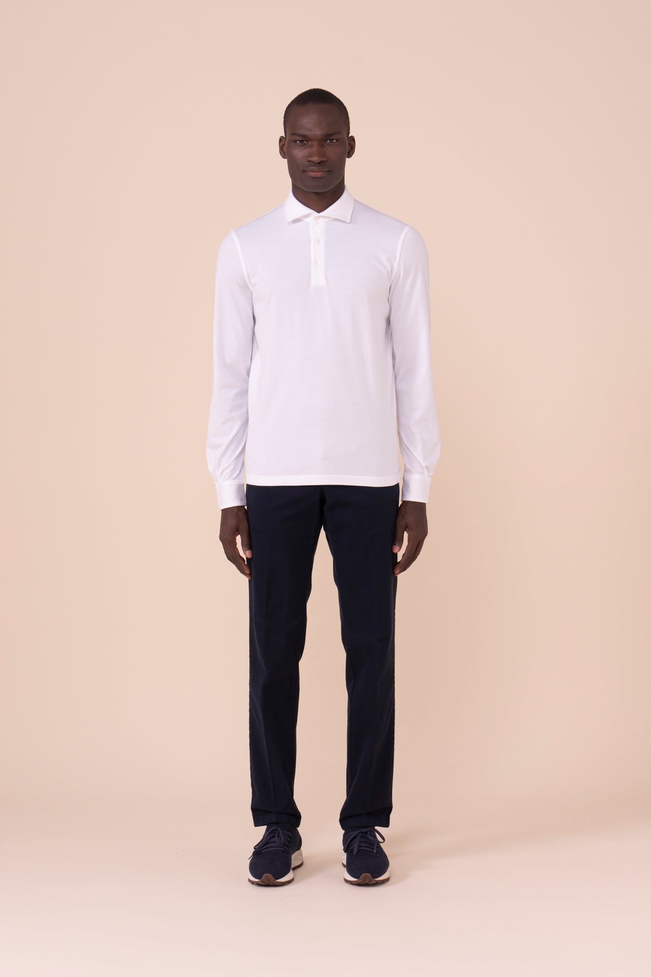 Zero Organic Cotton Long Sleeve Polo Shirt in iconic colors - WHITE