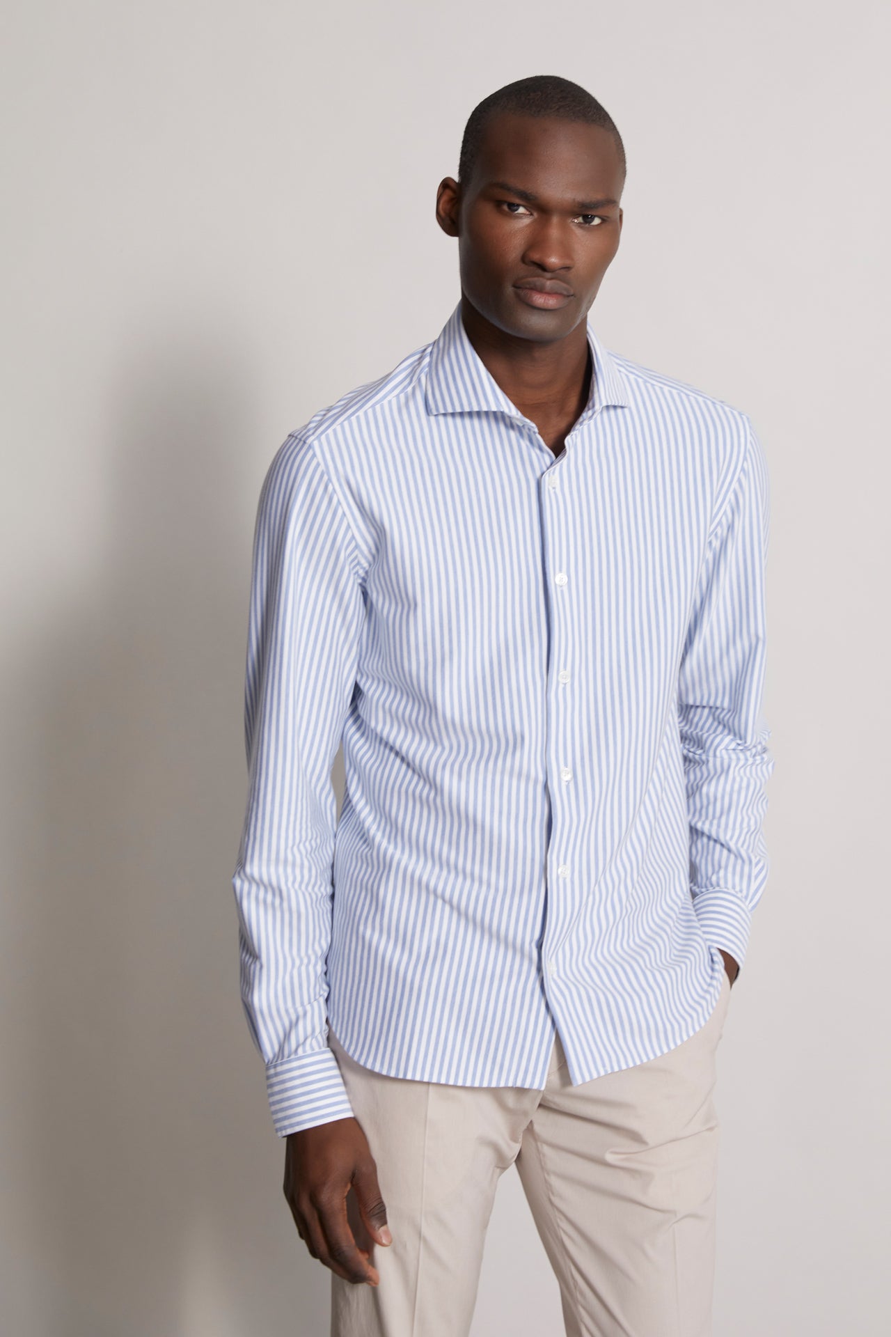 Men's Slim Fit Shirt - stripped - white & blue