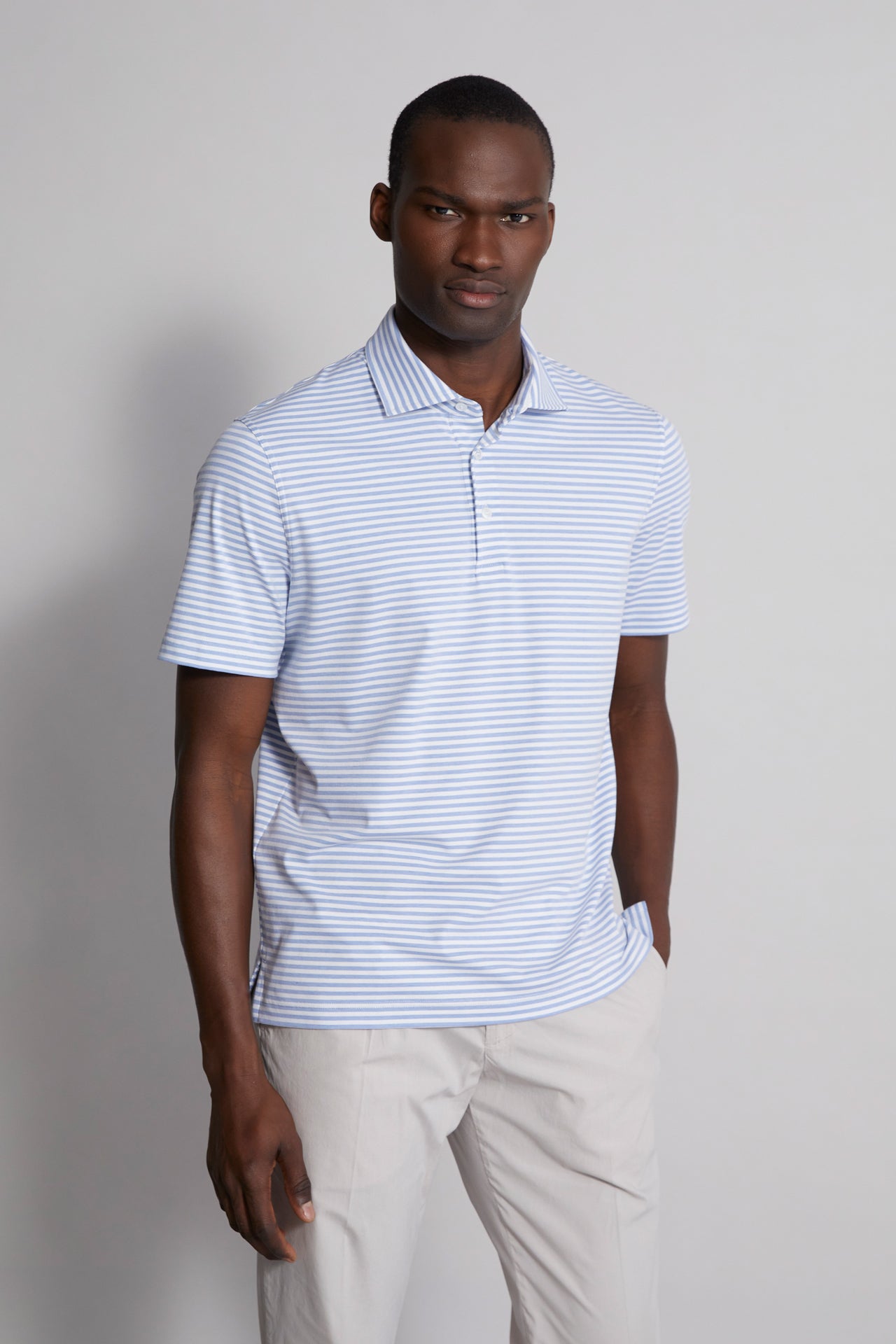 men's striped polo t-shirt blue and white - side view