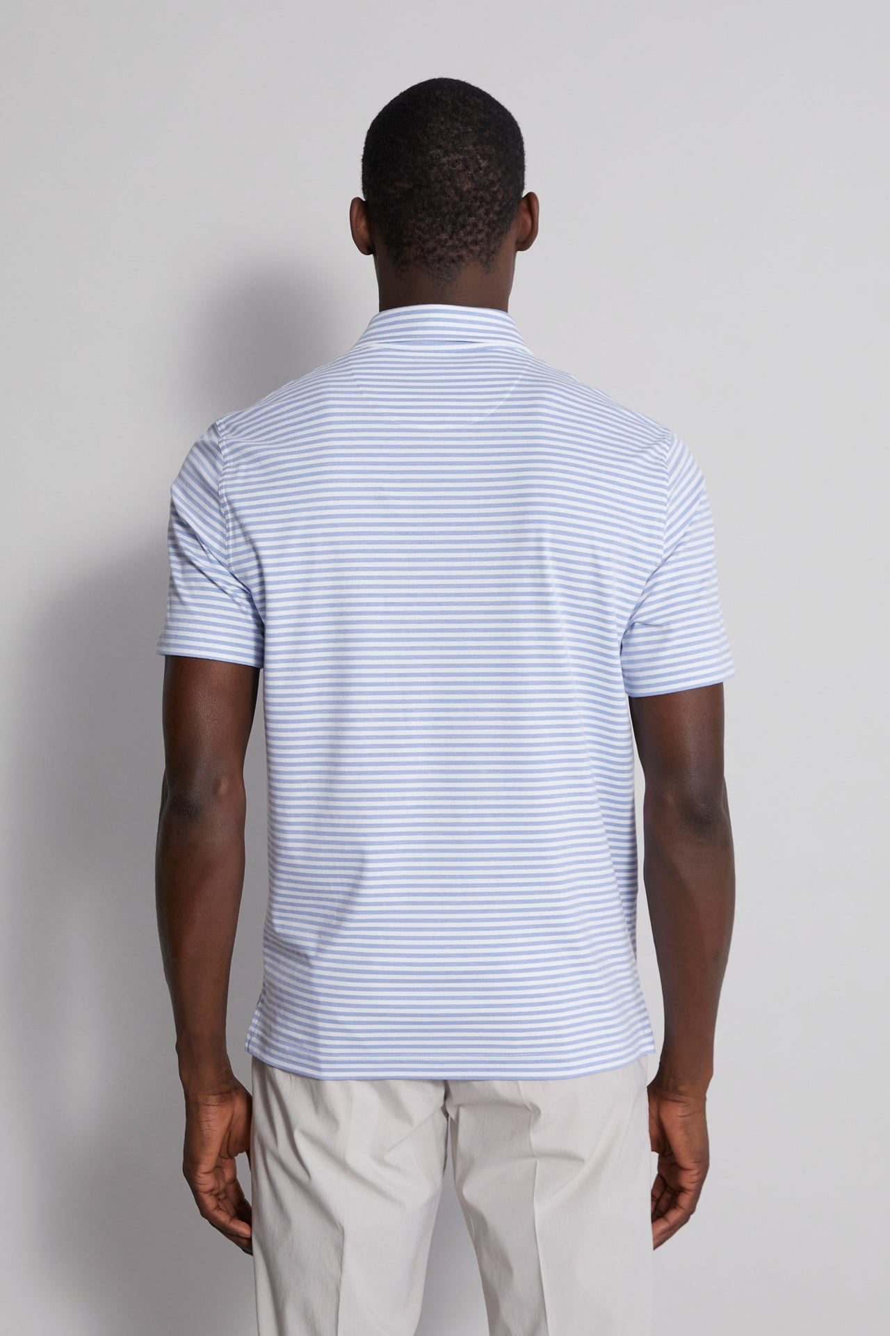 men's striped polo t-shirt blue and white - back view