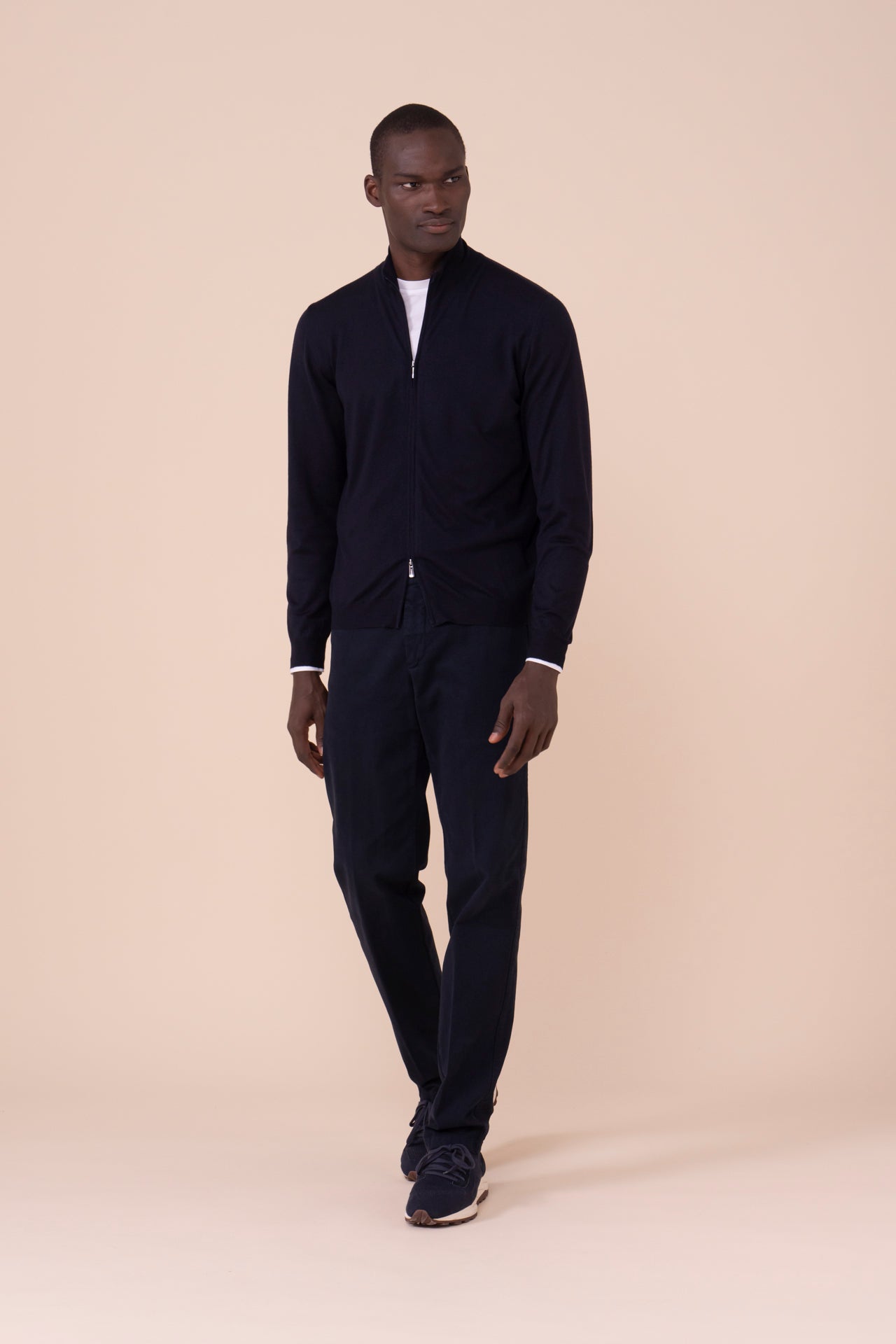 Favonio Superfine Wool Full-zip Sweater in iconic colors - MIDNIGHTBLUE