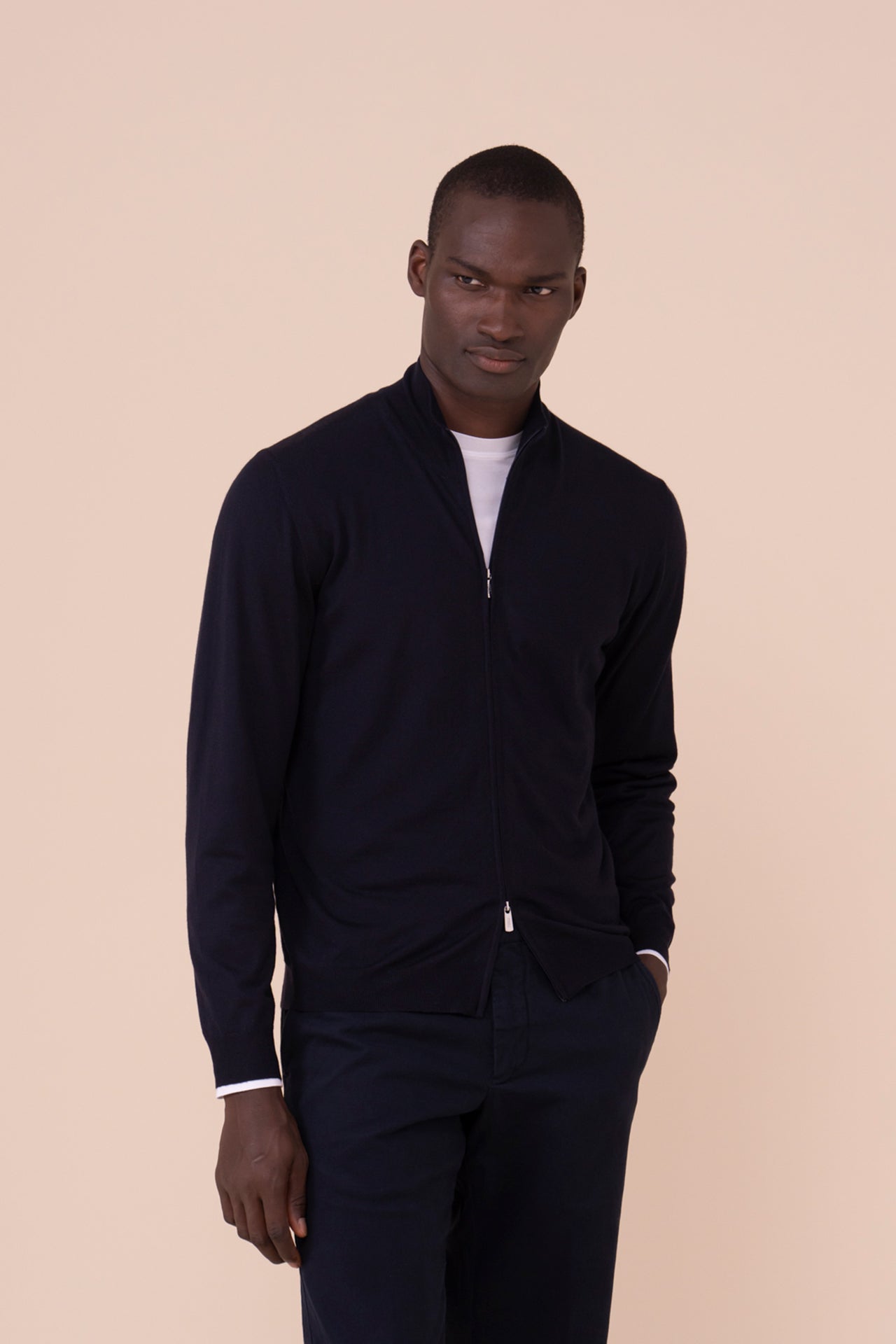 Favonio Superfine Wool Full-zip Sweater in iconic colors - MIDNIGHTBLUE