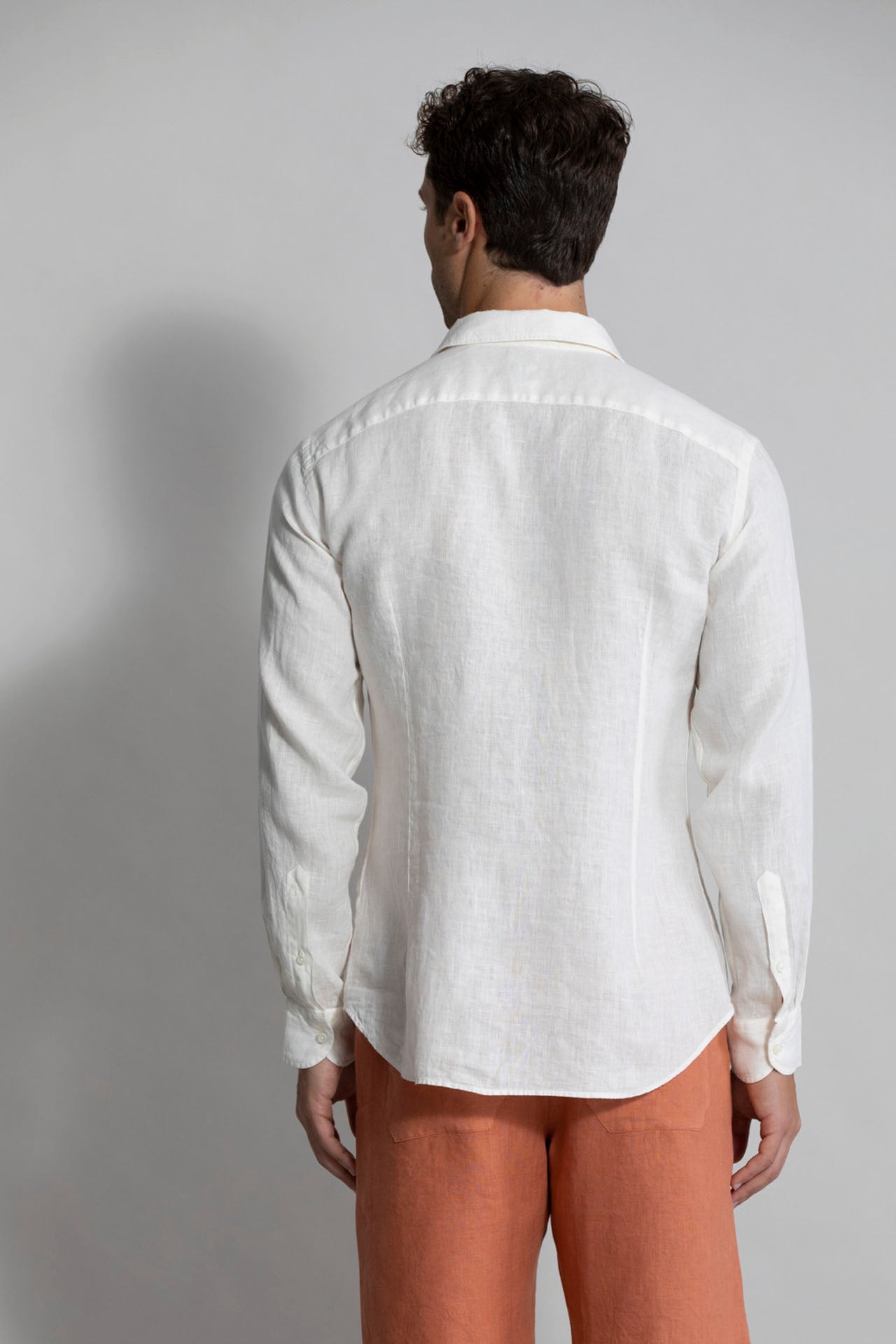 Men's Linen Shirts with Long Sleeve - White - Back