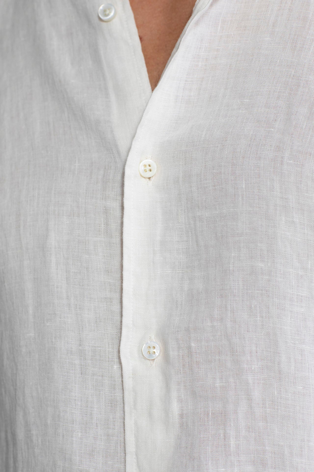 Men's Linen Shirts with Long Sleeve - White - Buttons detaill