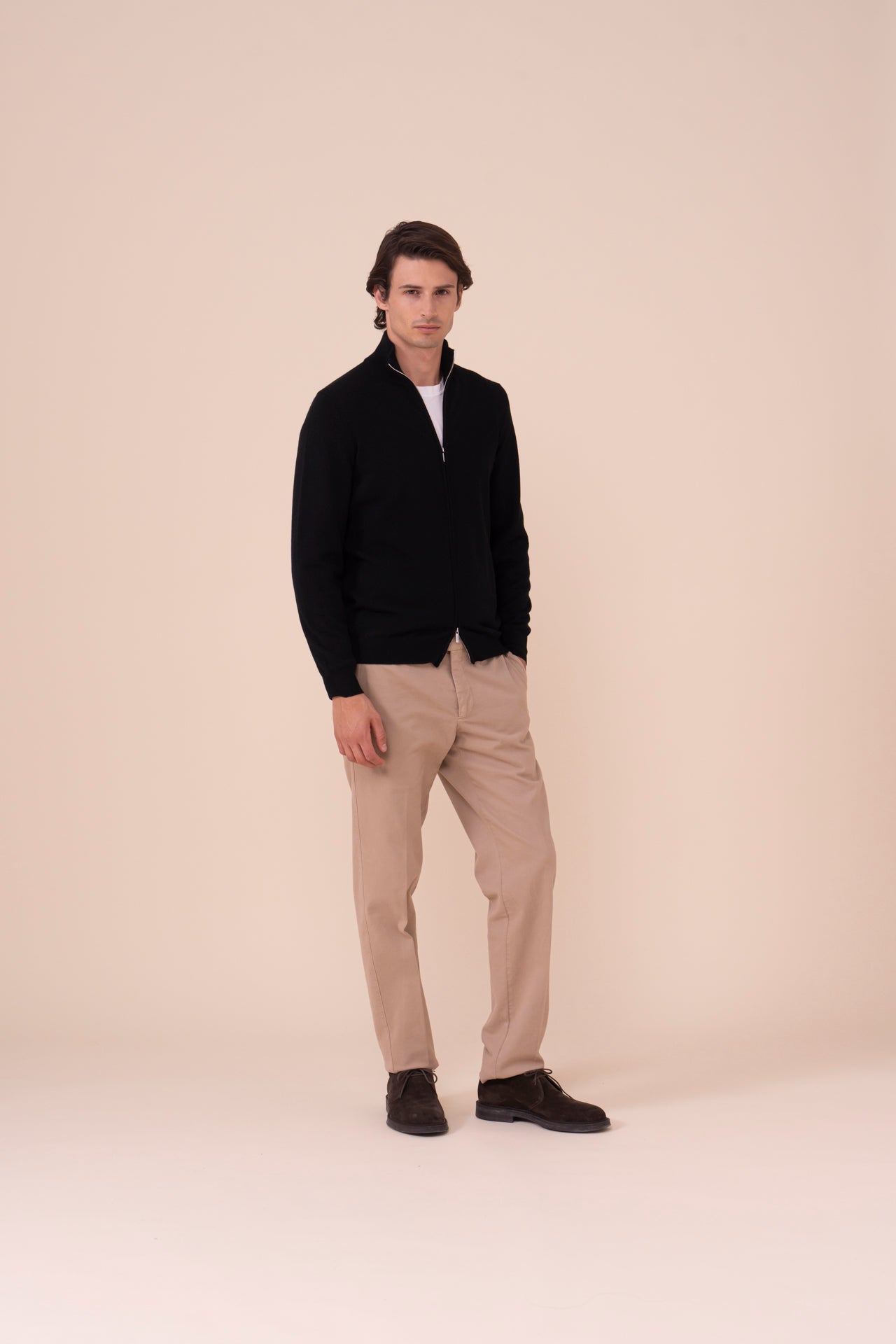 Favonio maglia in cashmere a maniche lunghe con zip nei colori iconici - MIDNIGHTBLUE