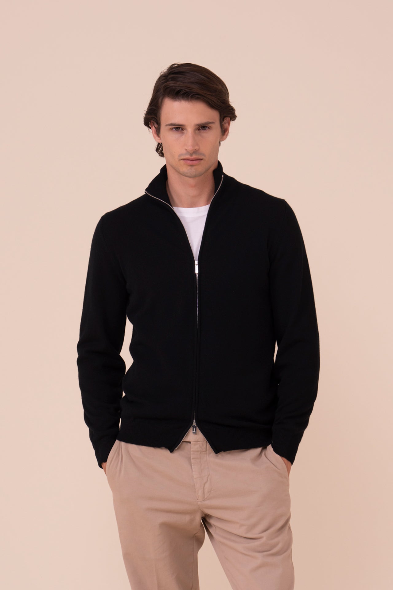 Favonio Cashmere Full-zip Sweater in iconic colors - MIDNIGHTBLUE