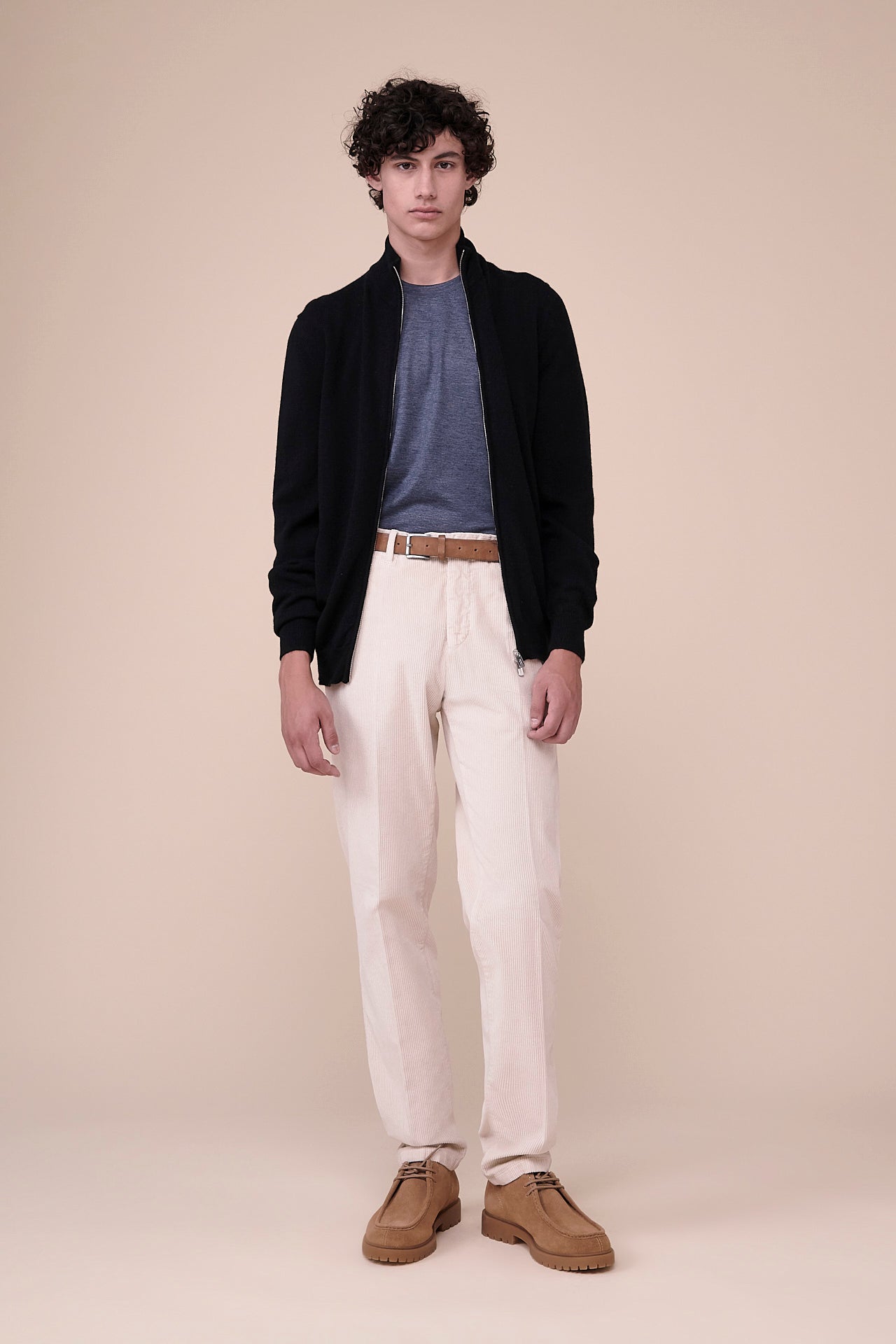 Favonio Cashmere Full-zip Long Sleeve Sweater in iconic colors - BLACK