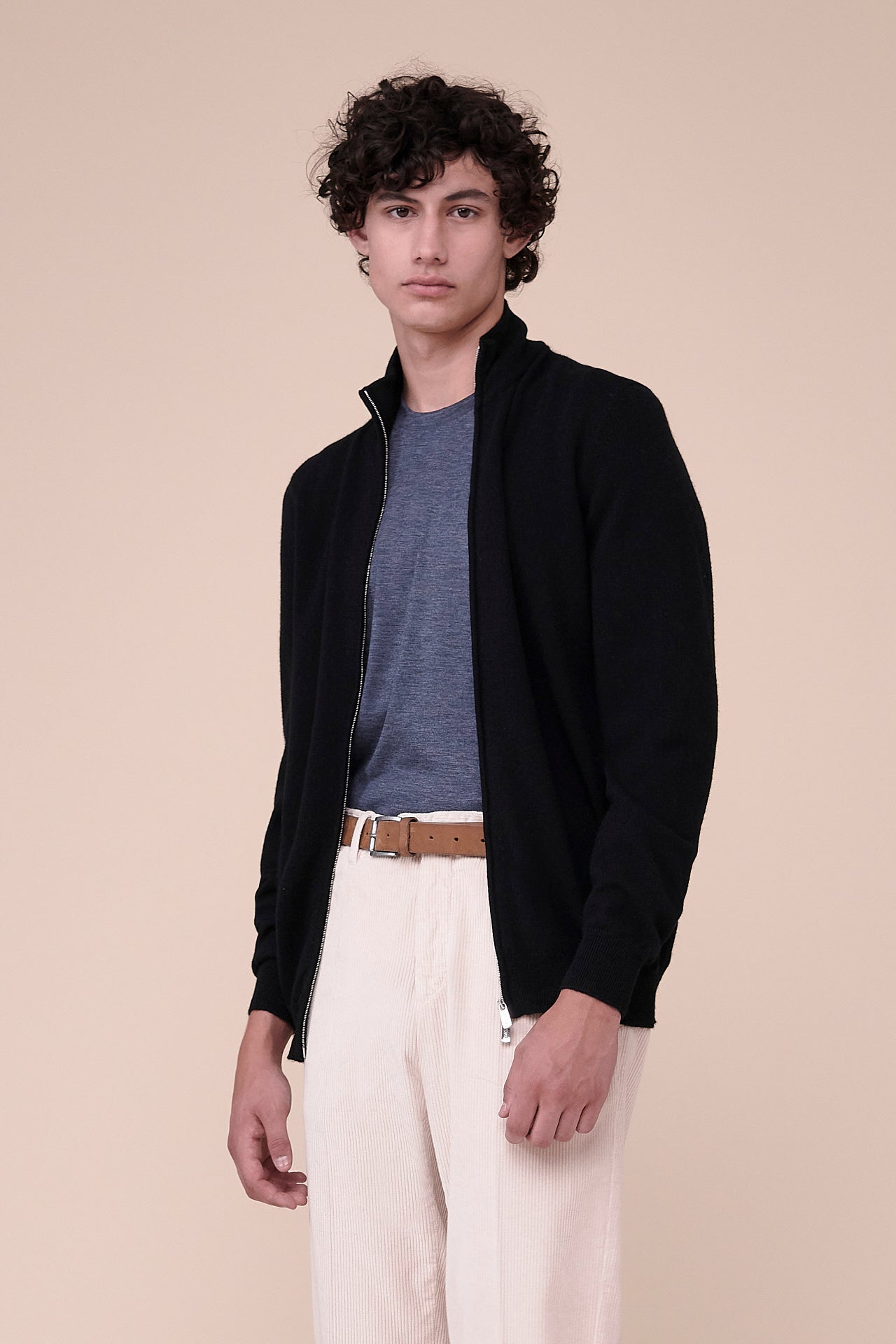 Favonio Cashmere Full-zip Long Sleeve Sweater in iconic colors - BLACK