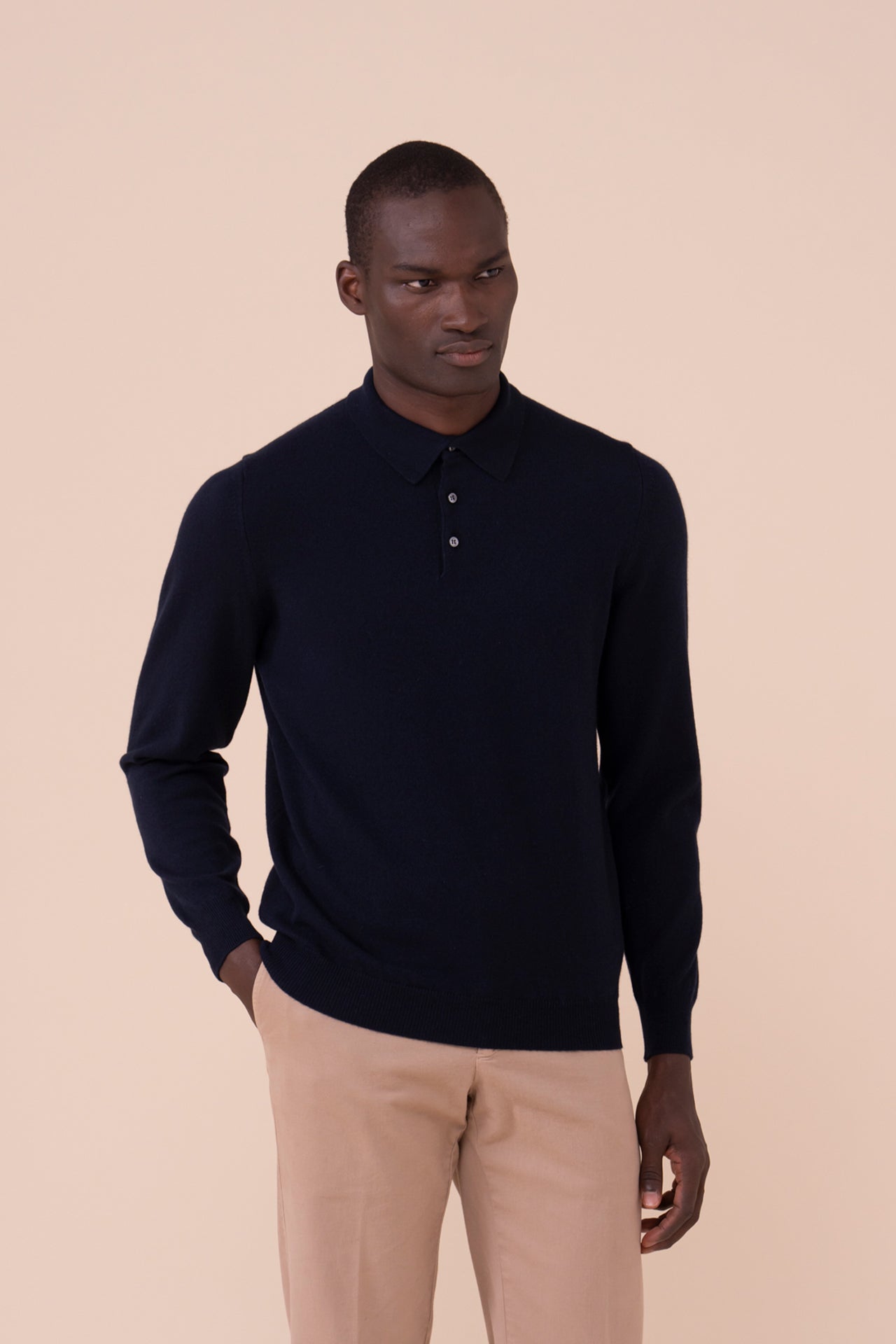 Sportman Cashmere Knit Polo in iconic colors - MIDNIGHTBLUE