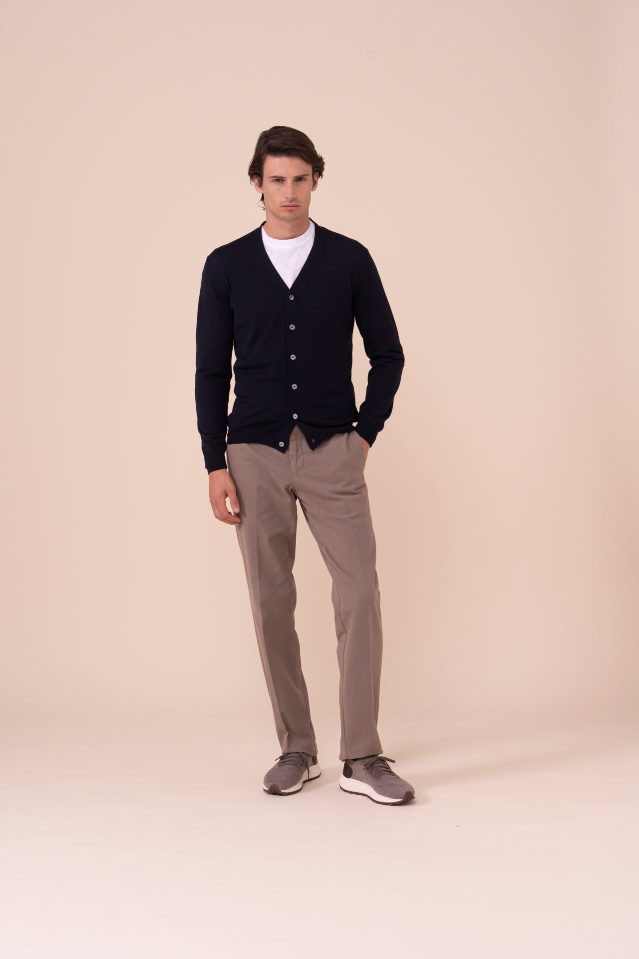 Superfine Wool Cardigan in iconic colors - MIDNIGHTBLUE
