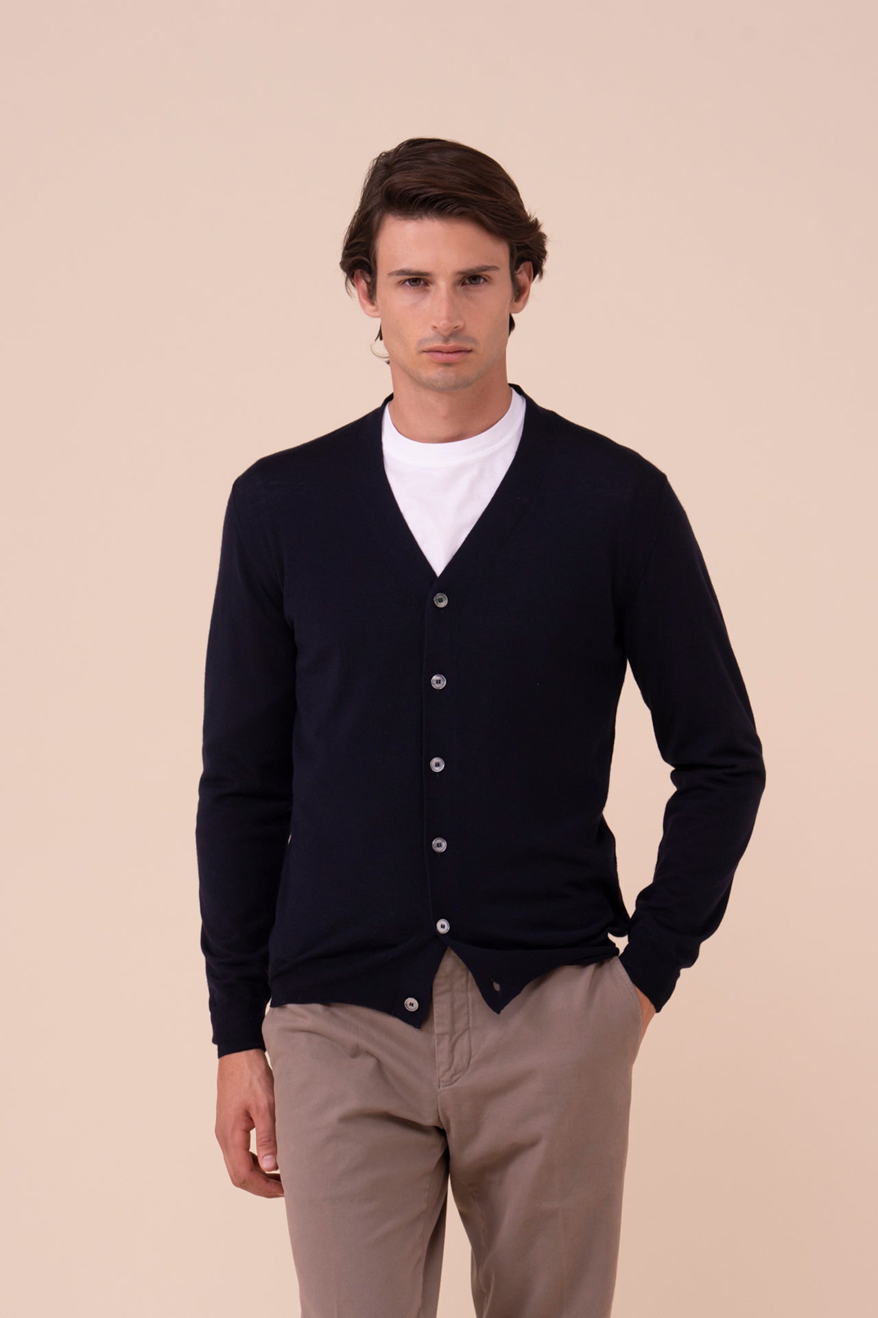 Superfine Wool Cardigan in iconic colors - MIDNIGHTBLUE