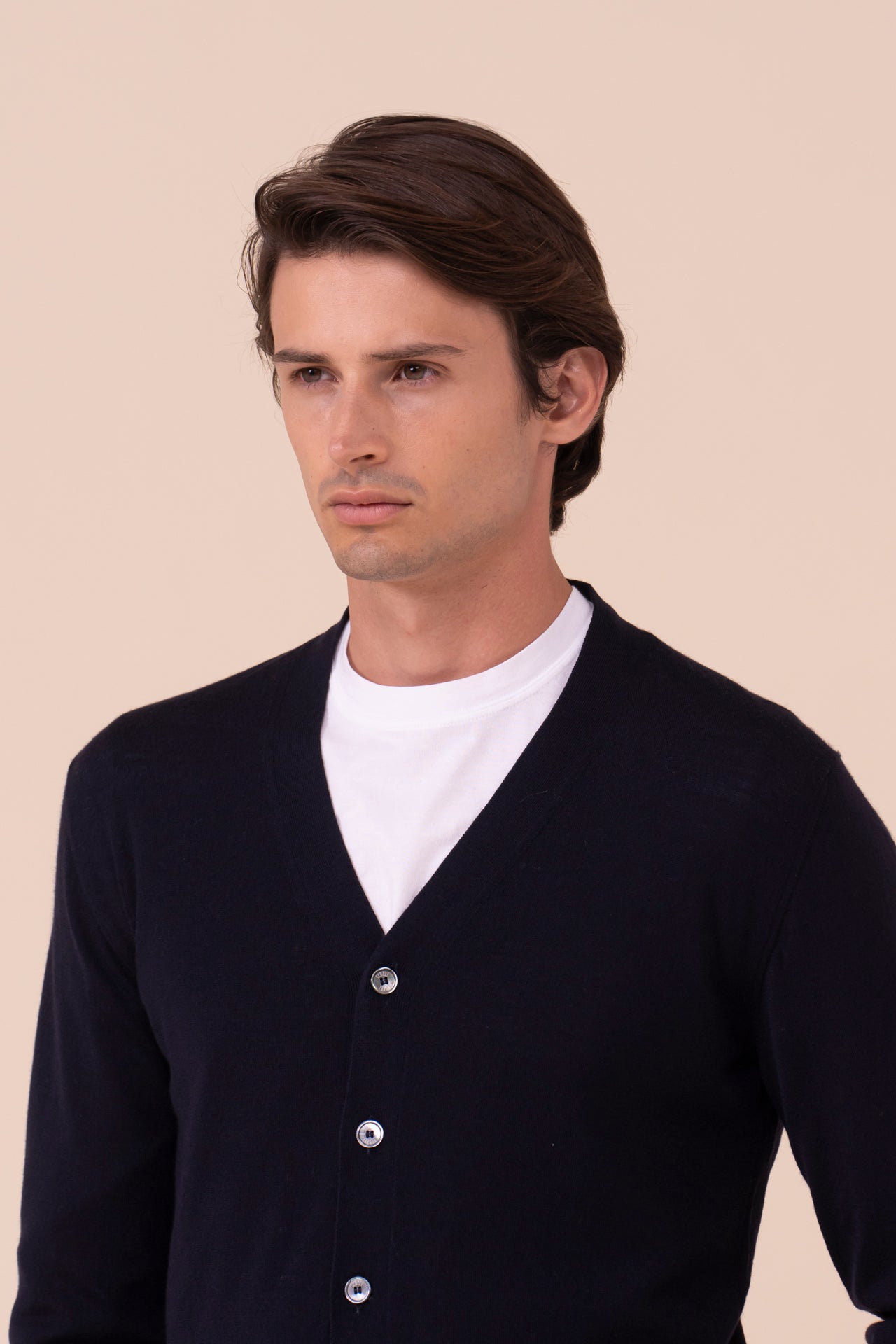 Superfine Wool Cardigan in iconic colors - MIDNIGHTBLUE