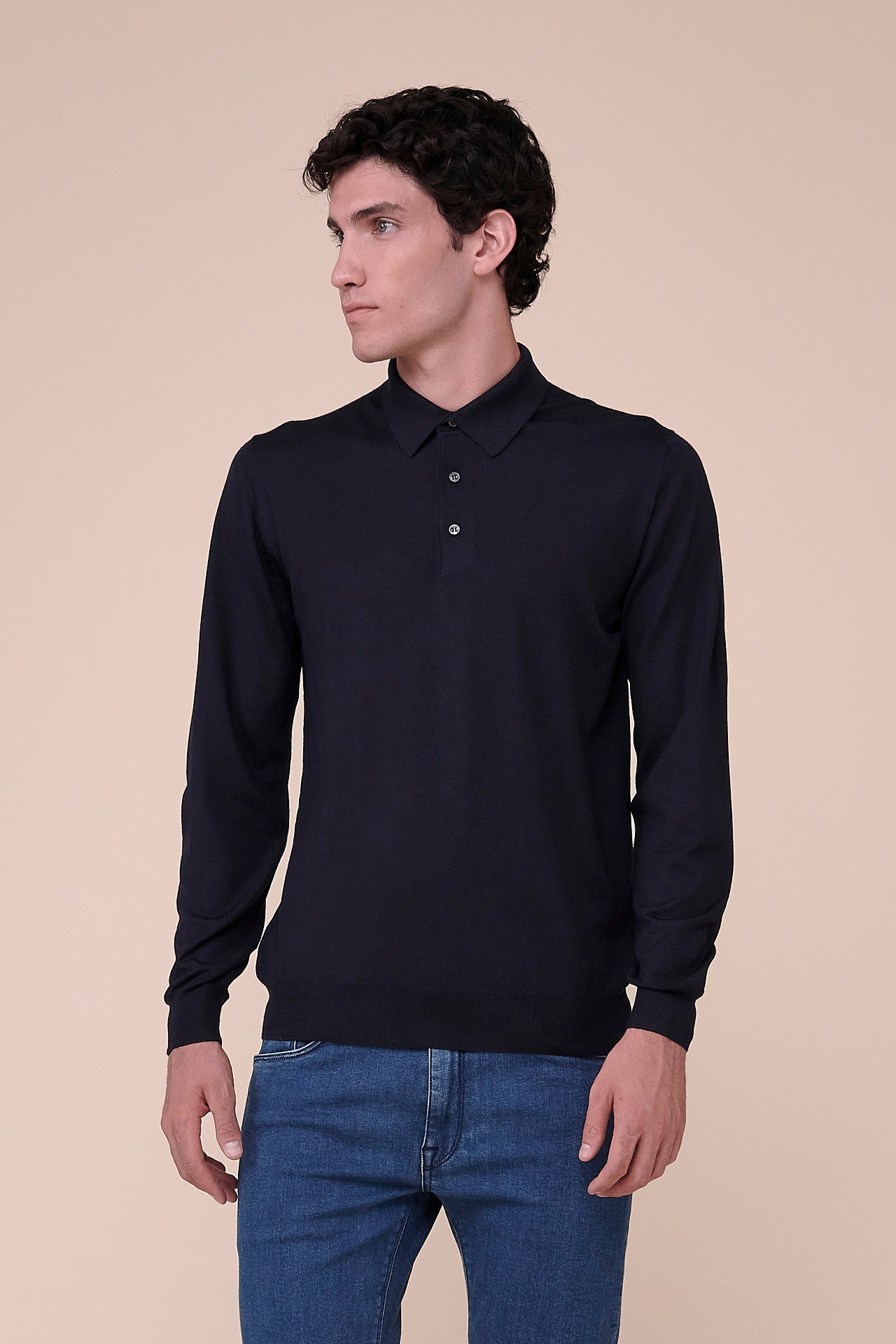 Sportman Superfine Wool Knit Polo in iconic colors - MIDNIGHTBLUE