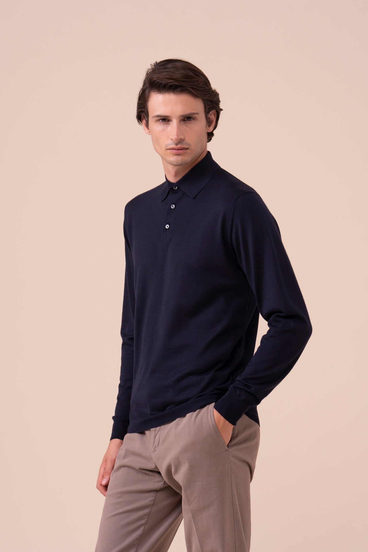 Sportman Cashmere Silk Knit Polo in iconic colors - MIDNIGHTBLUE