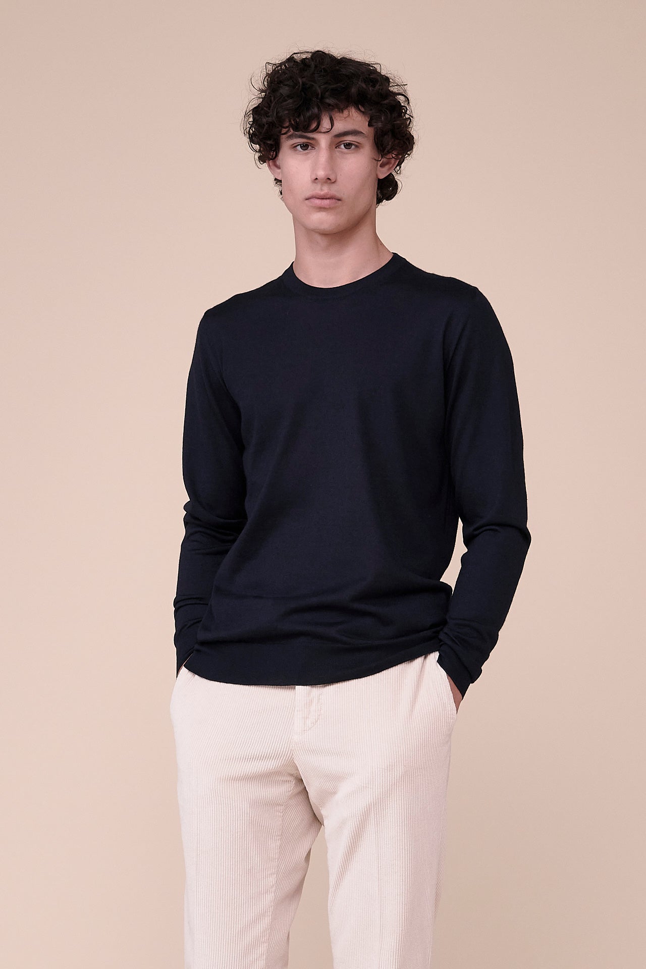 Argentina Cashmere Silk Crewneck in iconic colors - MIDNIGHTBLUE