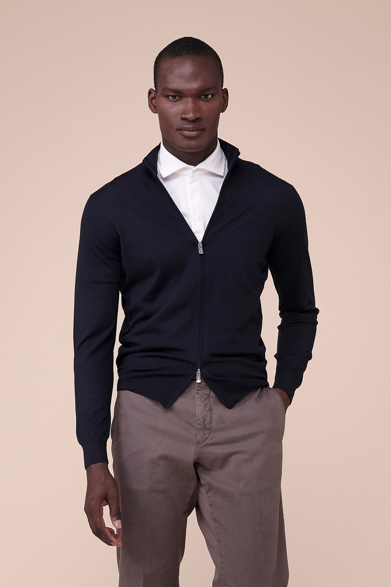 Favonio Superfine Wool Full-zip Sweater in iconic colors - MIDNIGHTBLUE