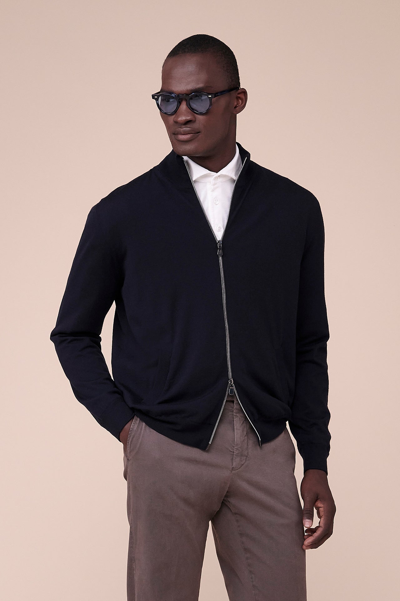 Paros Wool Knit Bomber in iconic blue - MIDNIGHTBLUE