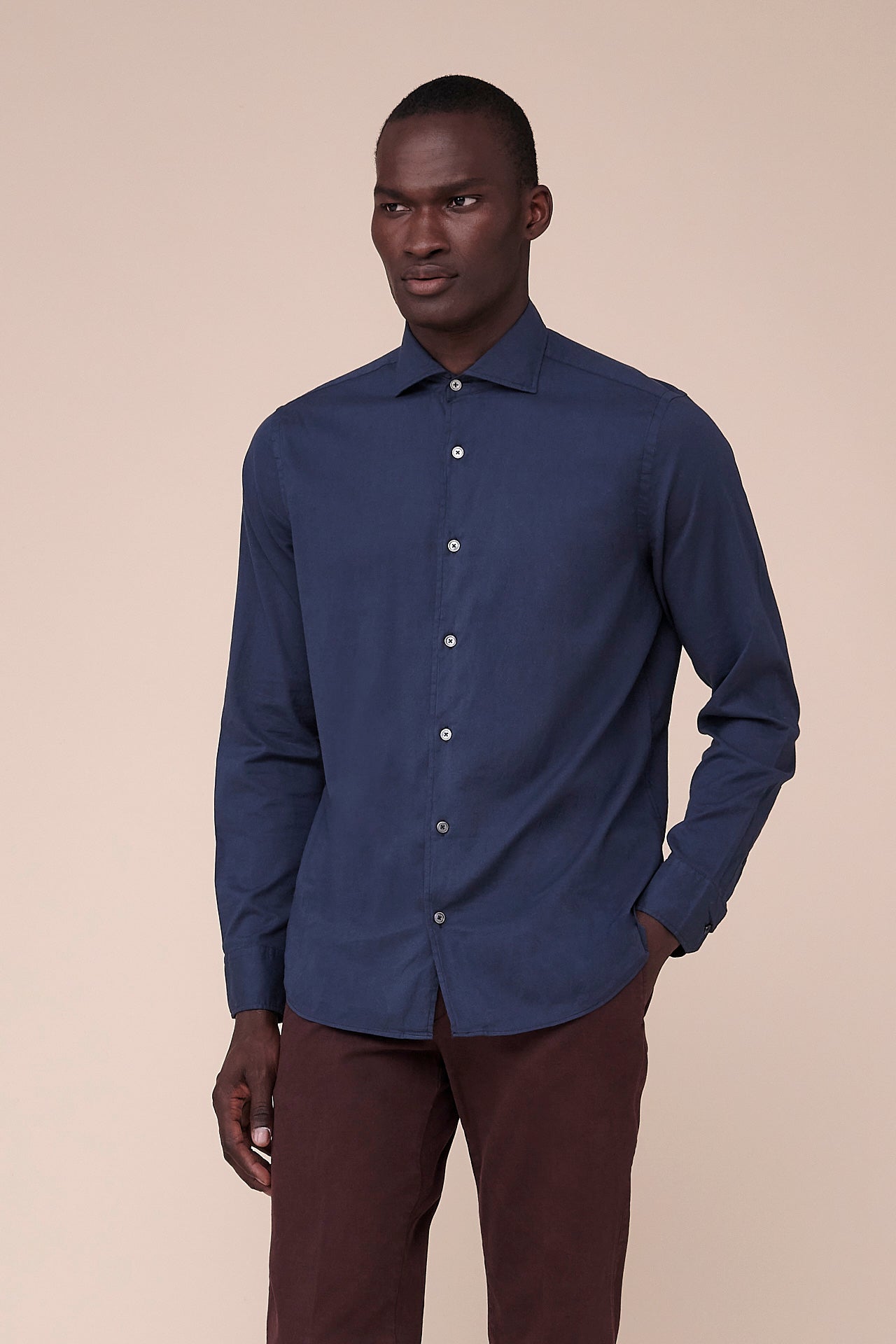 Sean Stretch Cotton Voile Shirt in iconic colors - MIDNIGHTBLUE