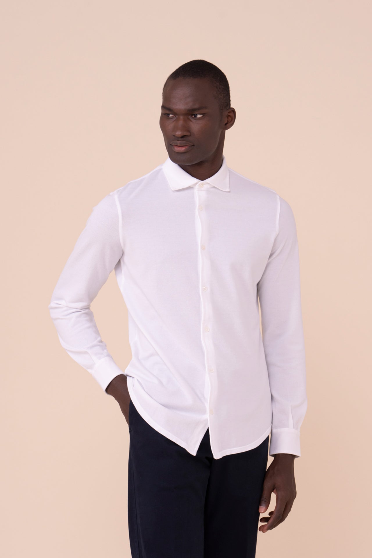 Steve Piquet Cotton Long Sleeve Shirt in iconic colors - MIDNIGHTBLUE