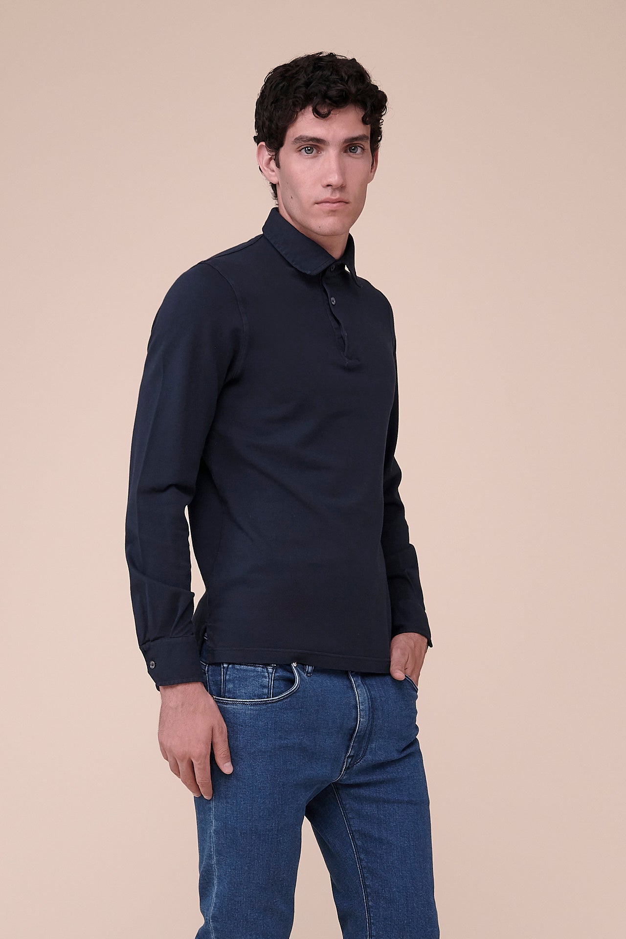 North Piquet Long Sleeve Polo in iconic colors - MIDNIGHTBLUE