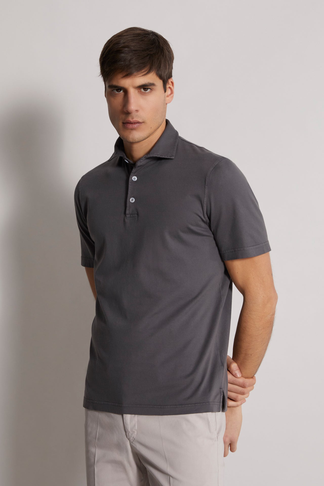 short sleeves polo t-shirt dark grey - front view