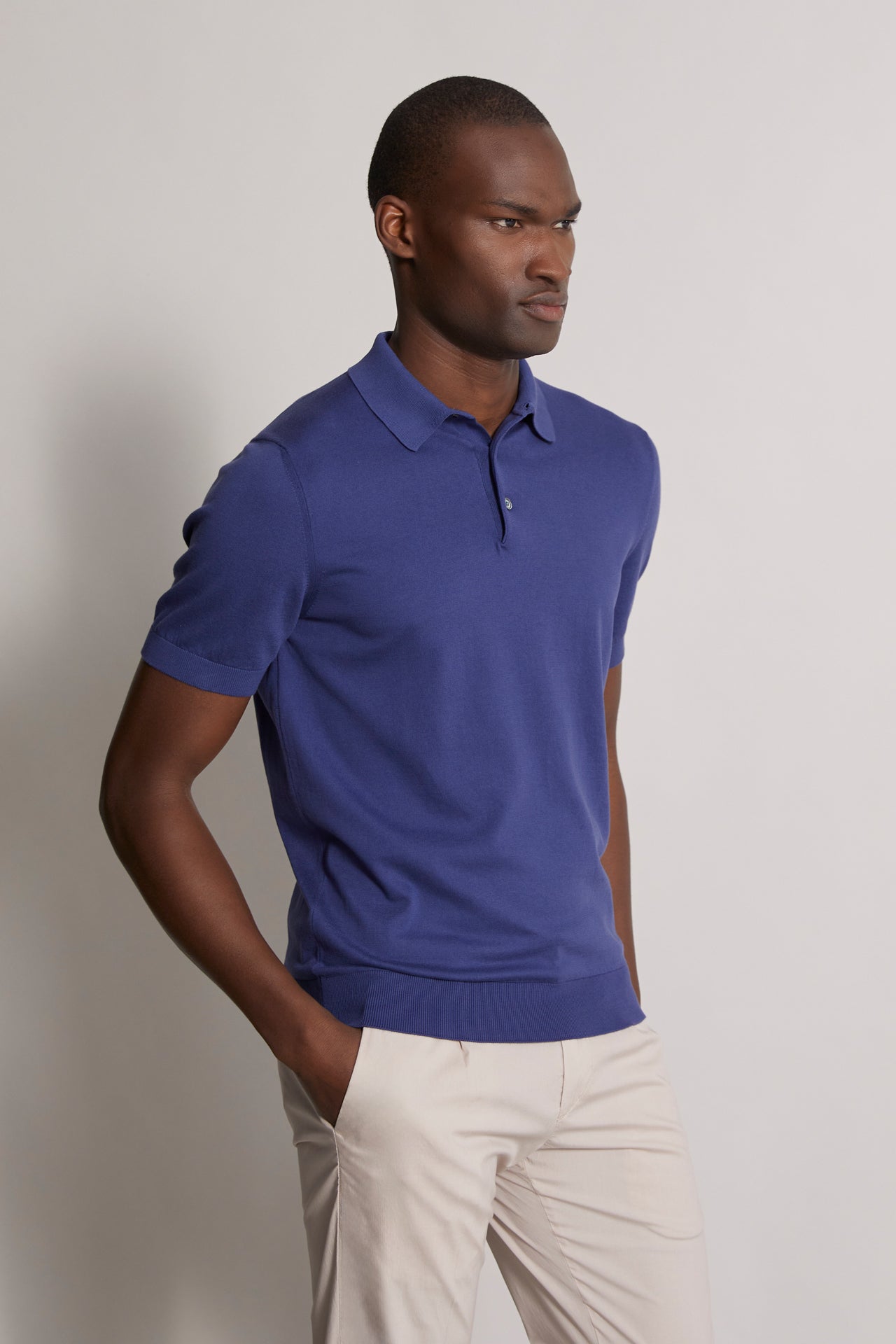 short sleeves organic cotton polo blue - side view