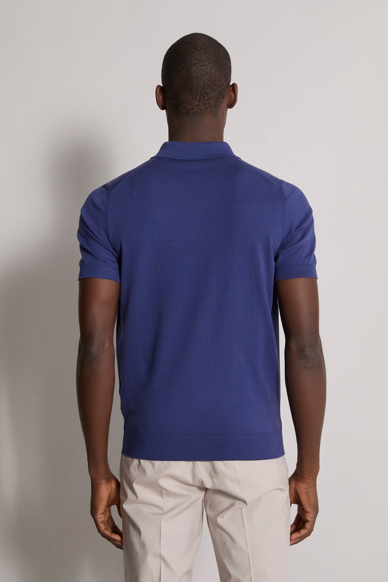 short sleeves organic cotton polo blue - back view