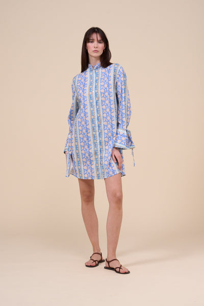 Ade Printed Cotton Voile Long Shirt - Flowers and Striped