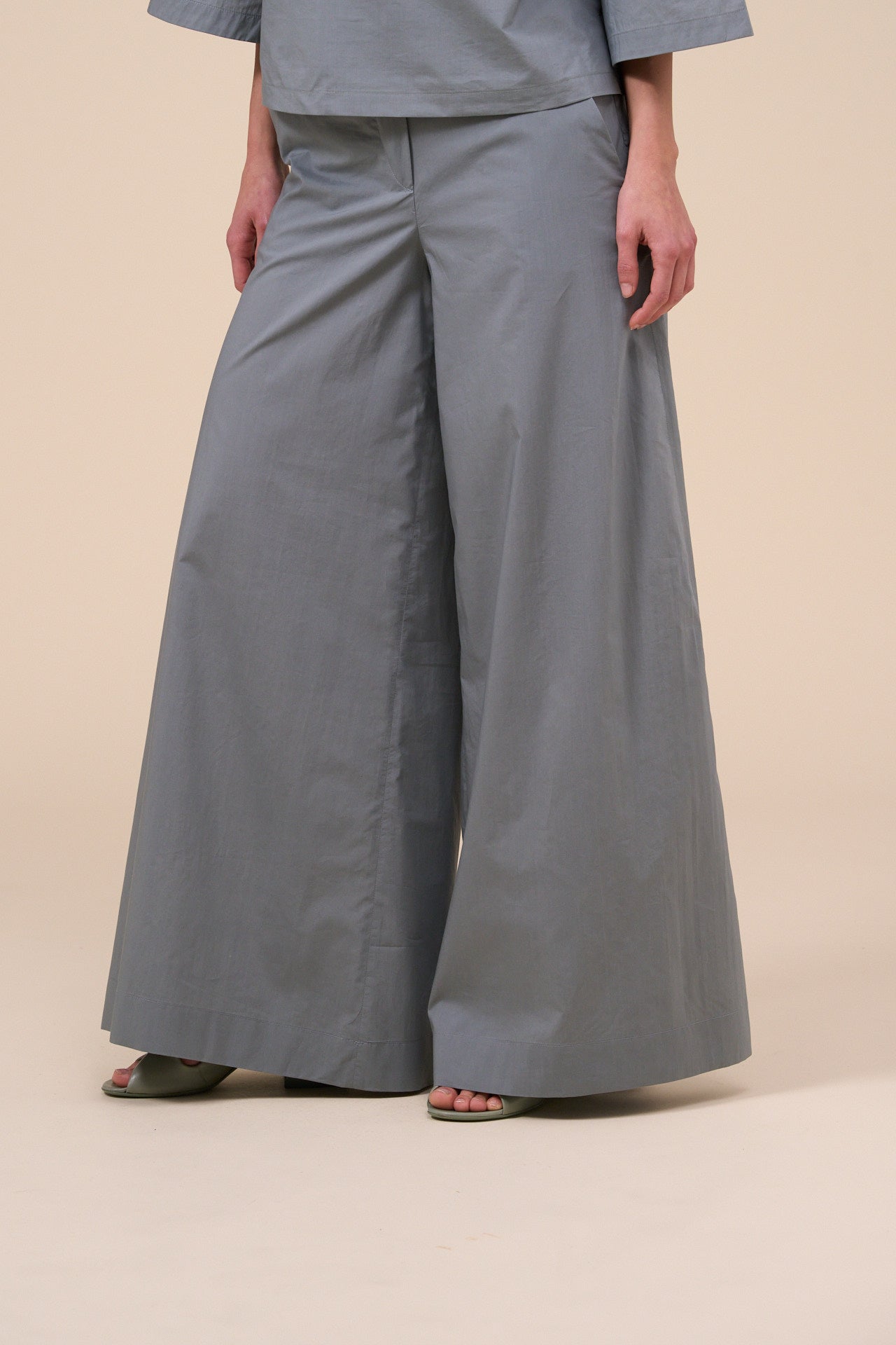 Elena Cotton Silk Pants - DARKOLIVEGREEN
