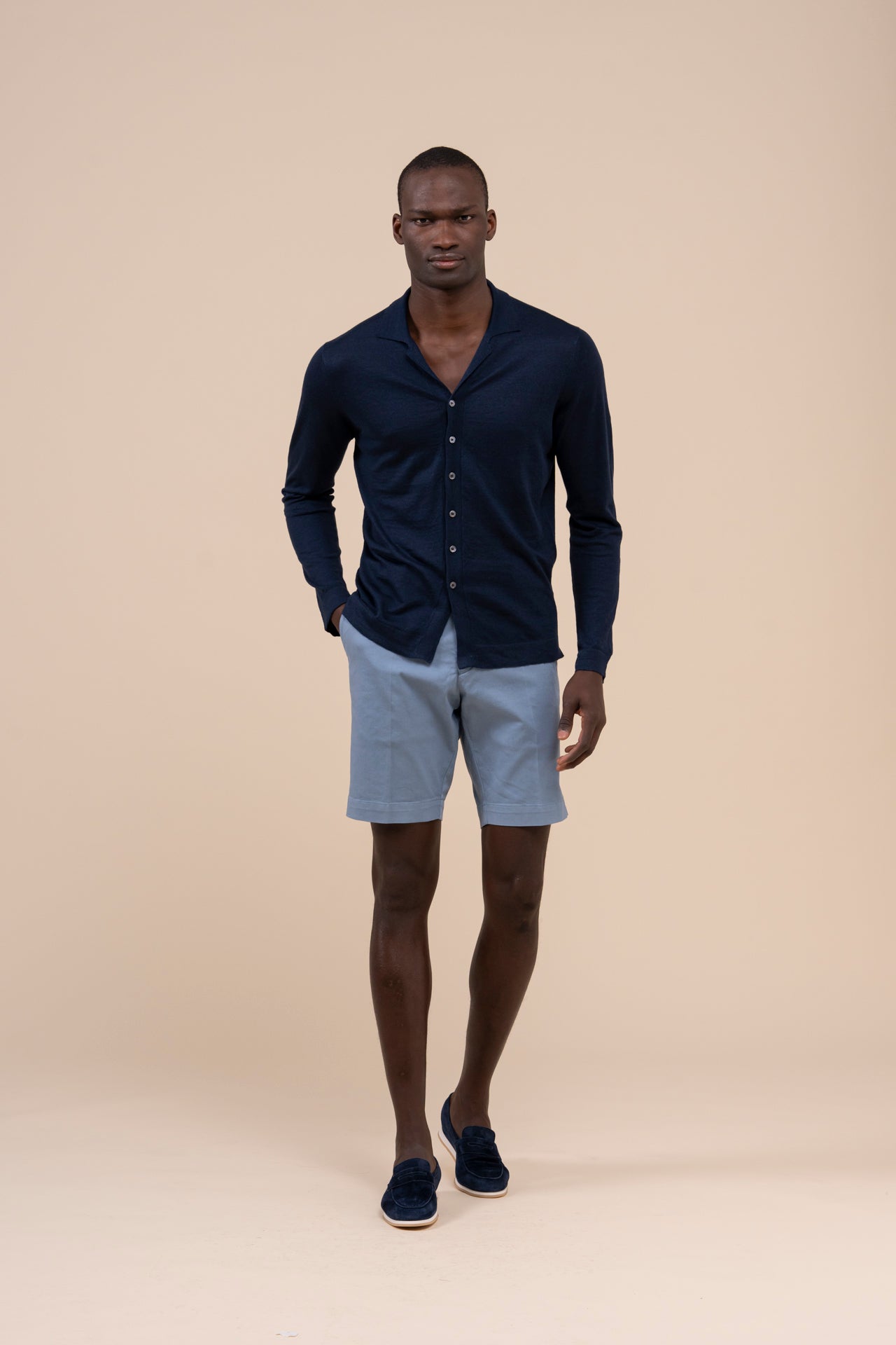 Manuel Dublino Linen Cashmere Silk Blend Shirt - MIDNIGHTBLUE