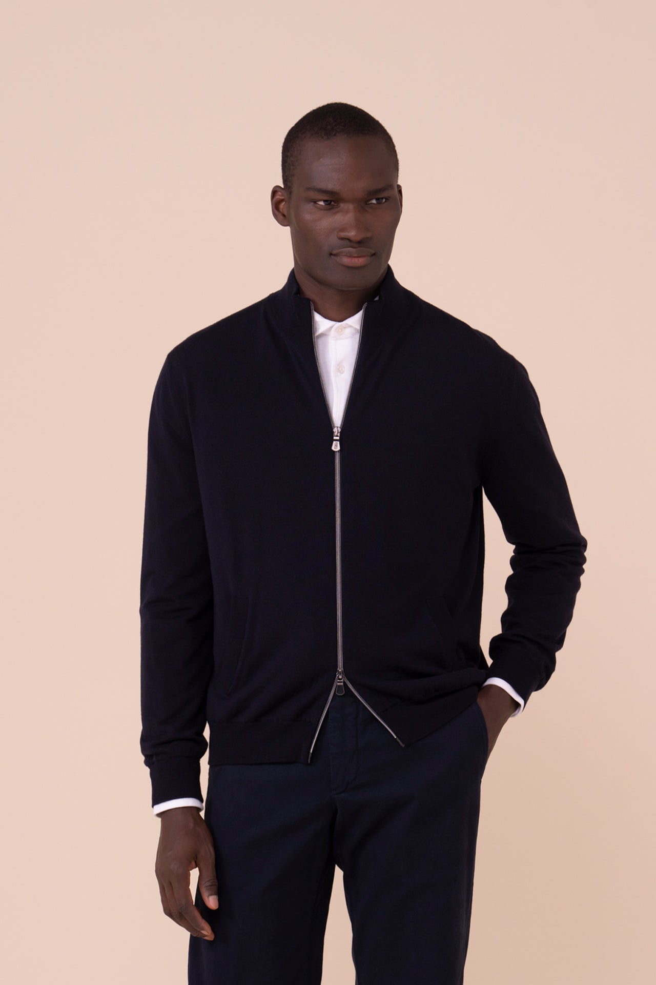 Paros Wool Knit Bomber in iconic blue - MIDNIGHTBLUE