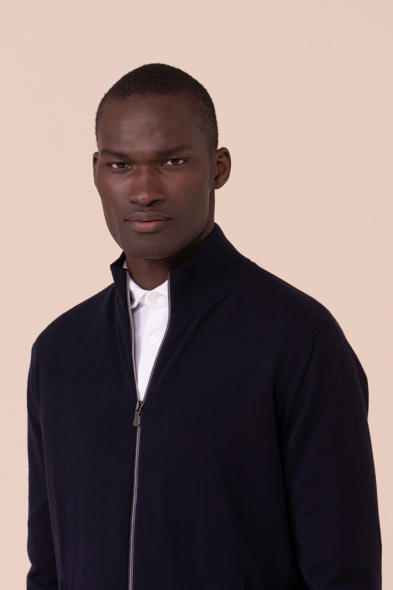Paros Wool Knit Bomber in iconic blue - MIDNIGHTBLUE