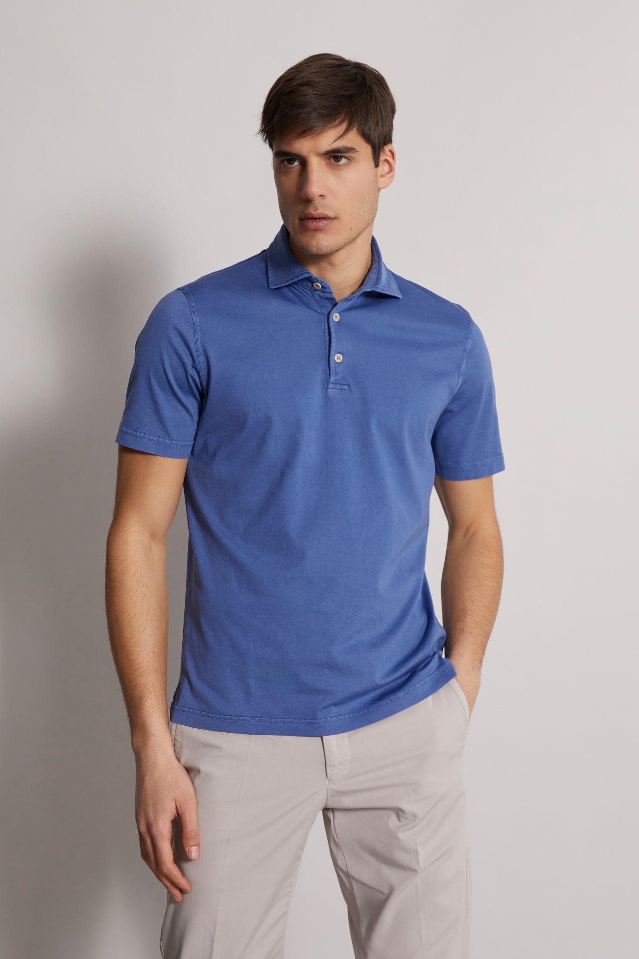short sleeves polo t-shirt blue - front view