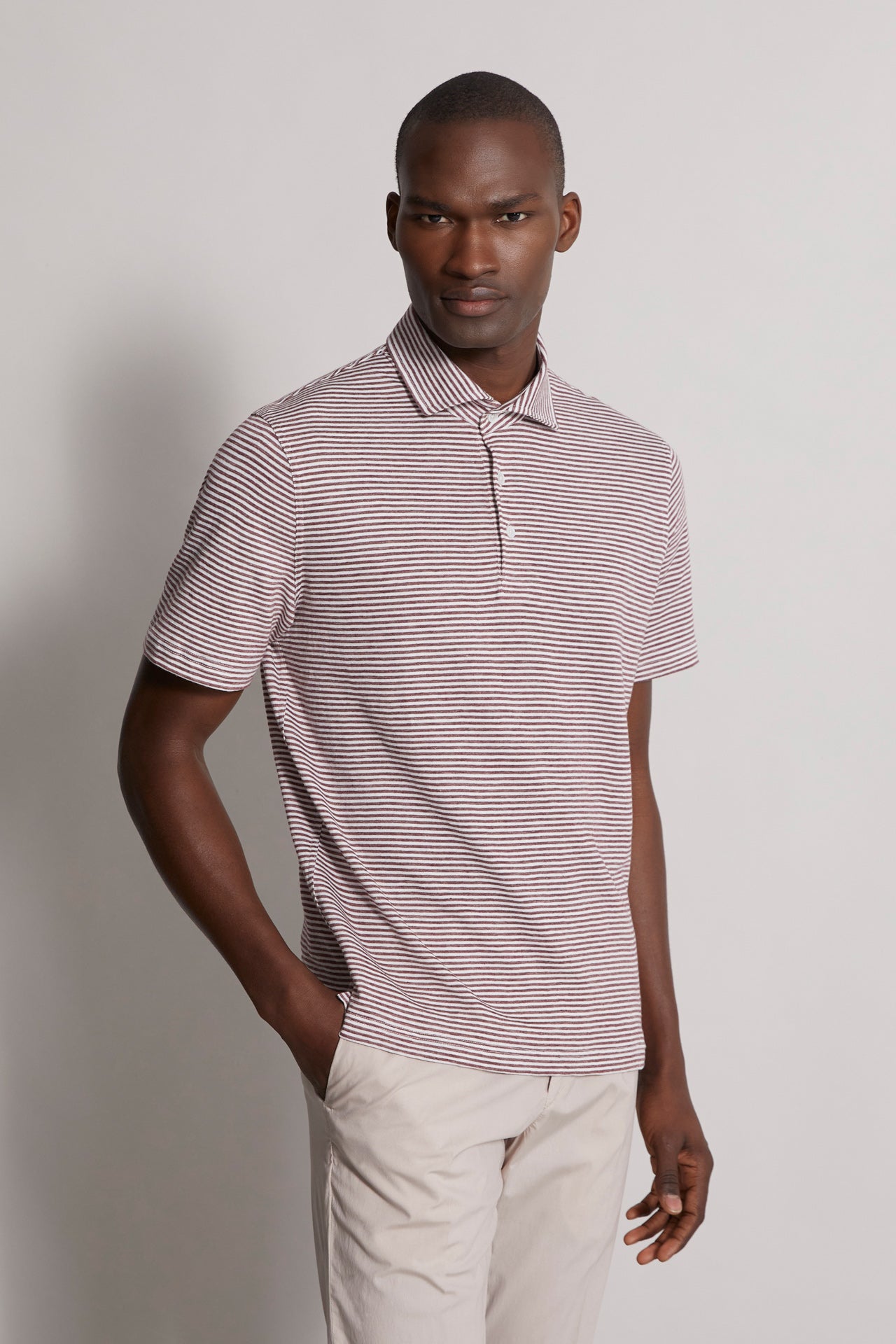 Zero polo in striped linen-cotton blend