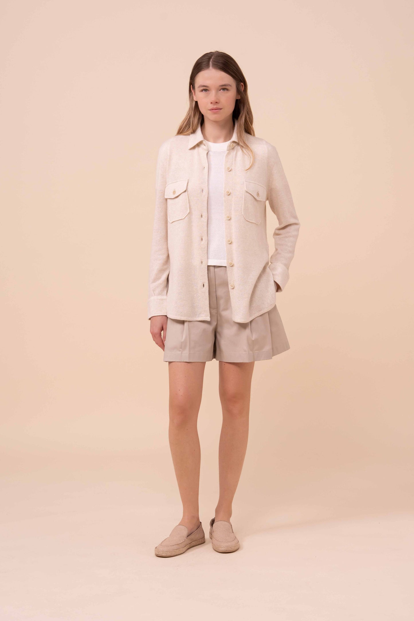 Corviglia Marble Cashmere and Linen Overshirt - CREAM