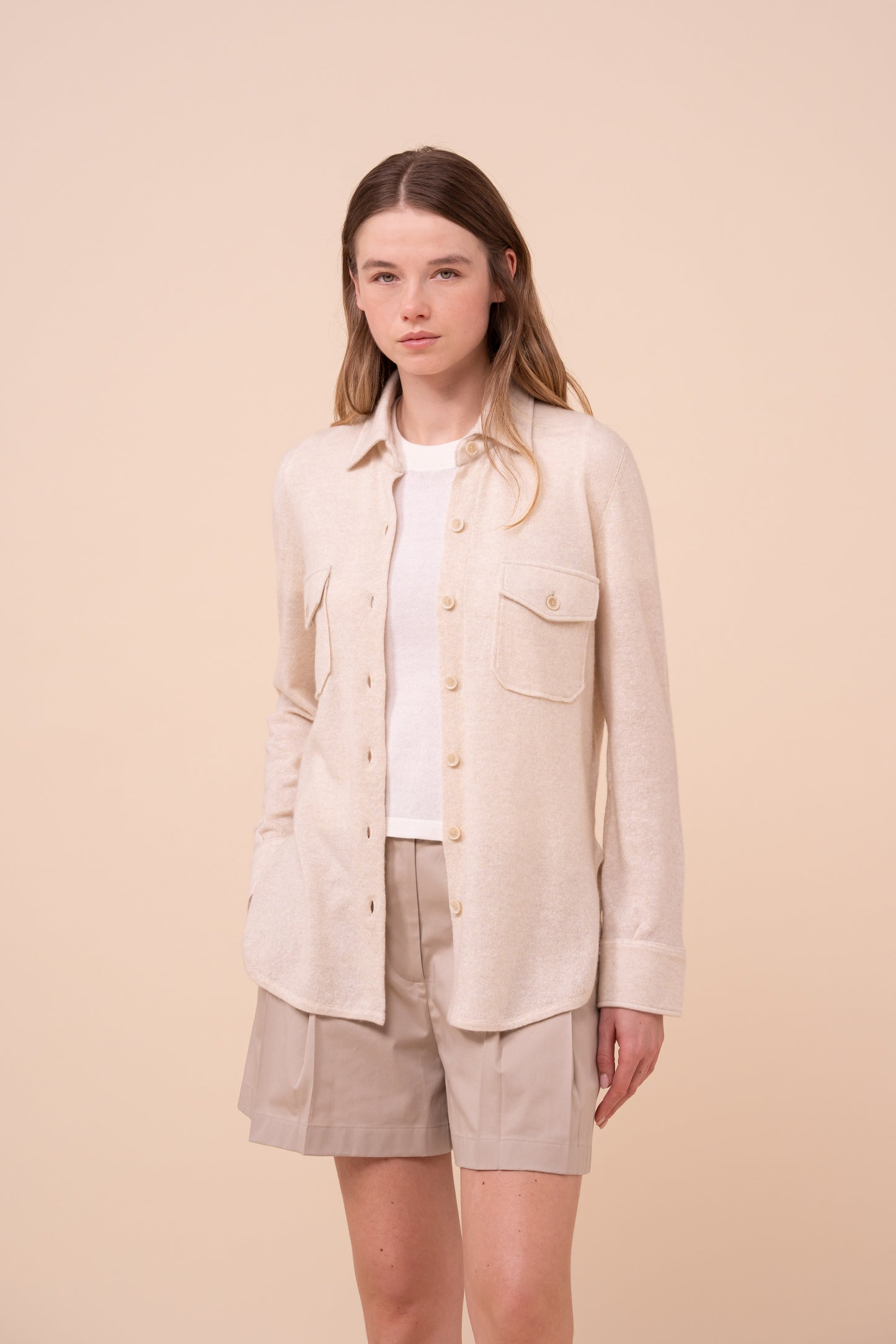 Corviglia Marble Cashmere and Linen Overshirt - CREAM