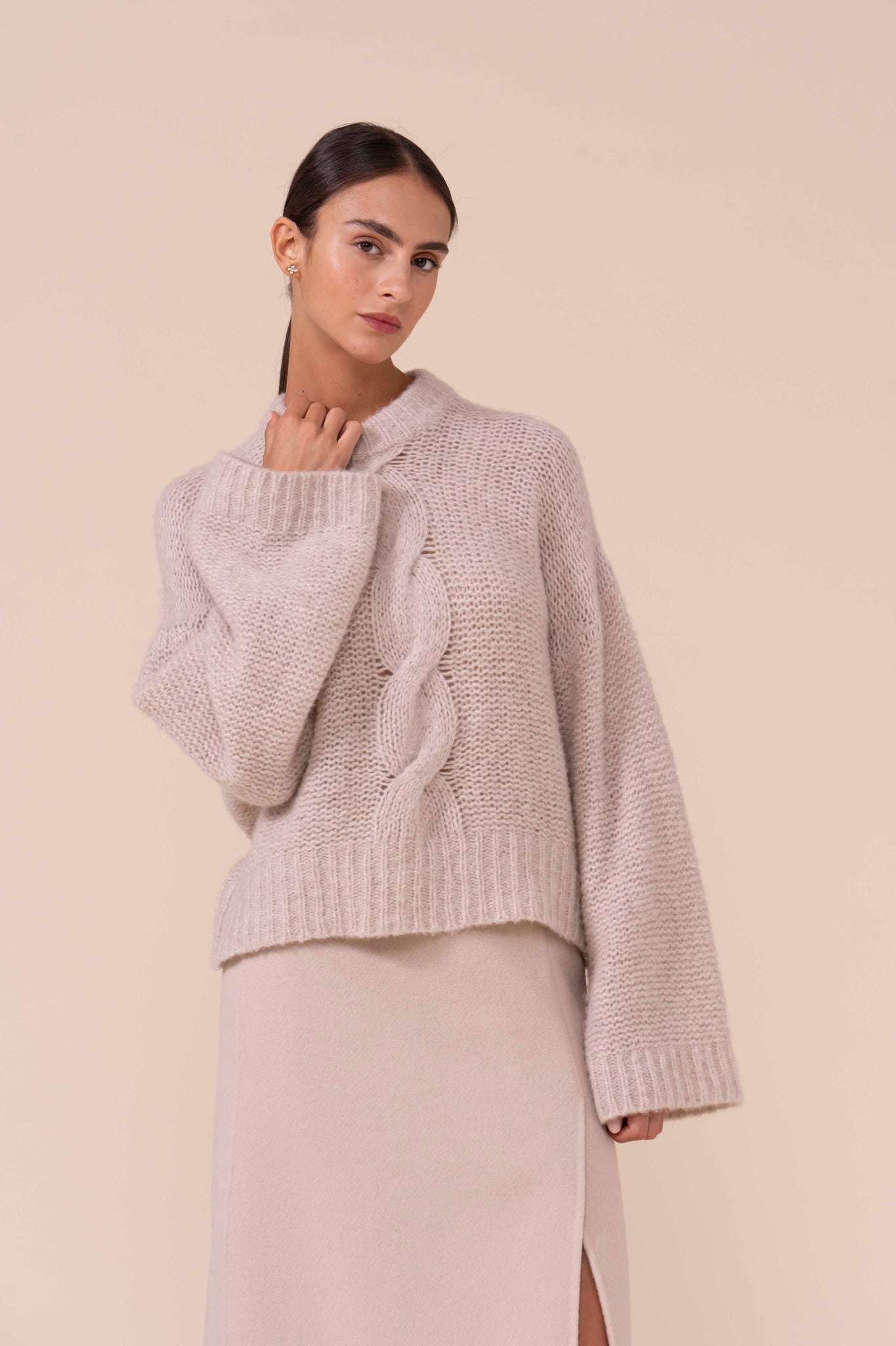 Diaspro Foam Wool and Silk Crewneck - DESERT