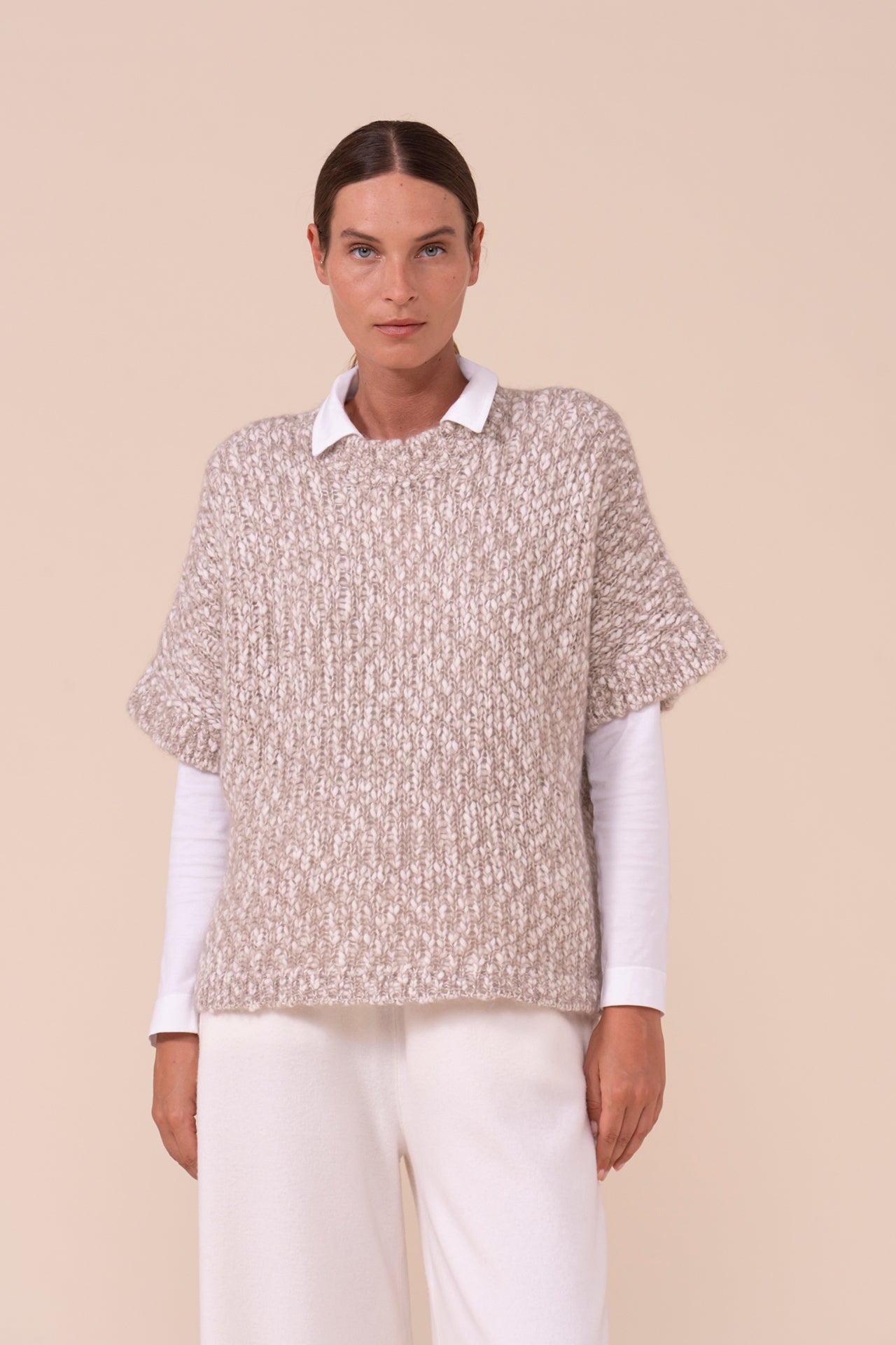 Salgemma Bubbly gilet boxy in lana e mohair-seta - DESERT