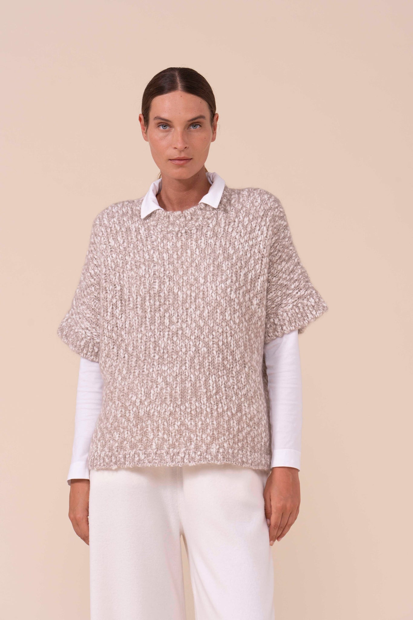 Salgemma Bubbly gilet boxy in lana e mohair-seta - DESERT