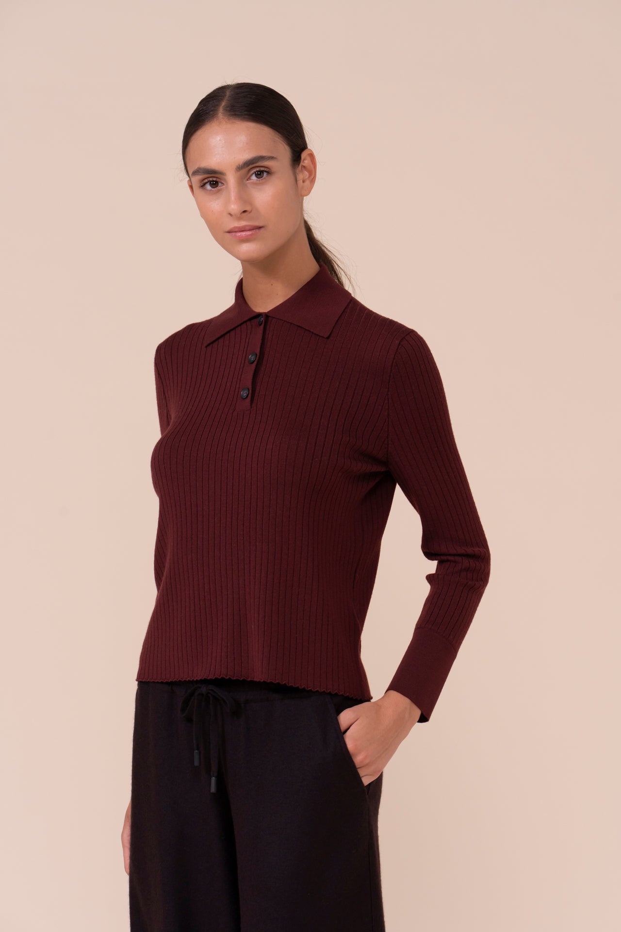 Galena Superfine Merino Wool Polo Shirt - MERLOT