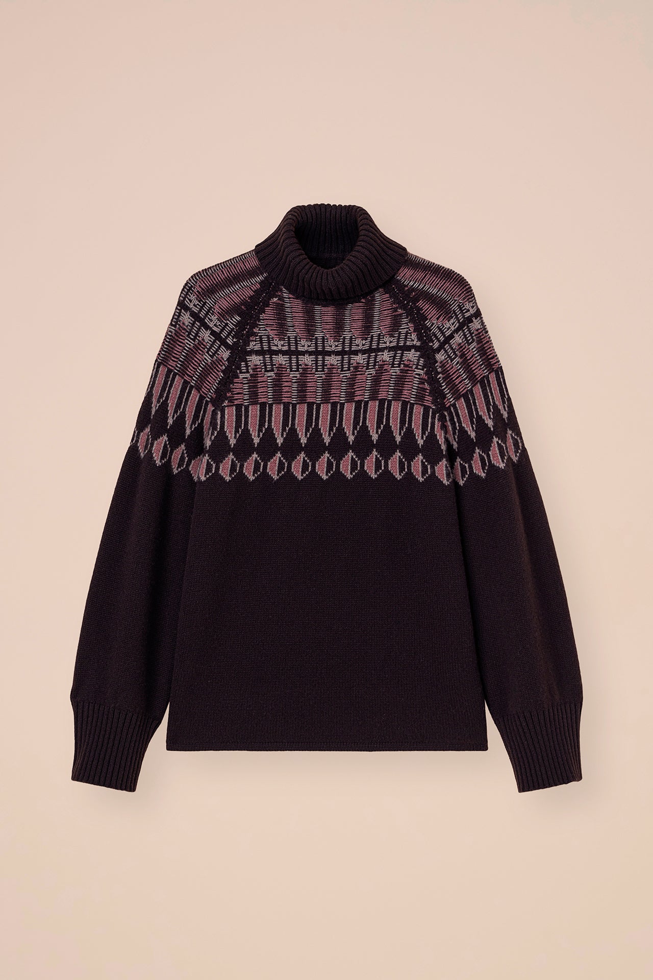 Allume Cashmere Jacquard Turtleneck - DARKCHOCOLATE